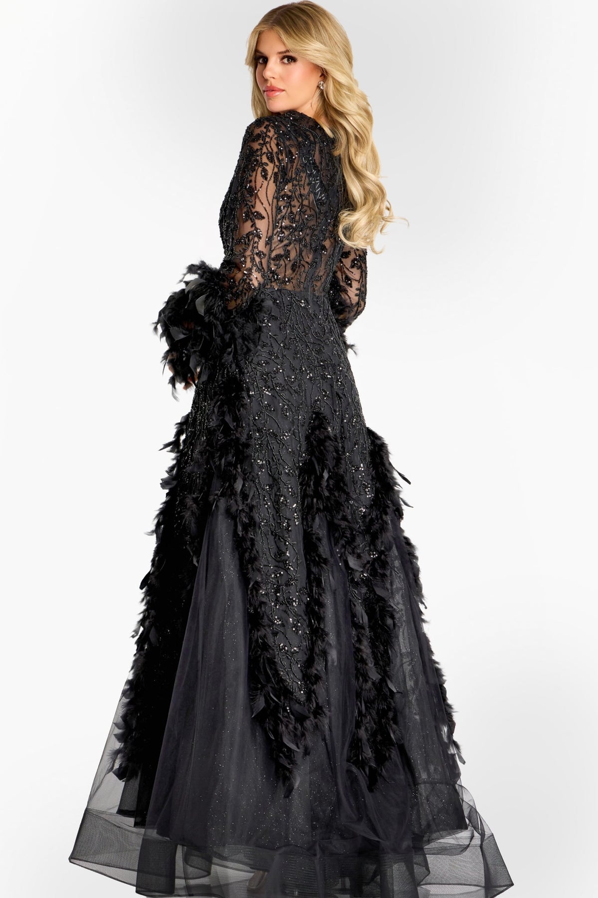 Jovani 45801 Beaded Gown With Sheer Sleeves