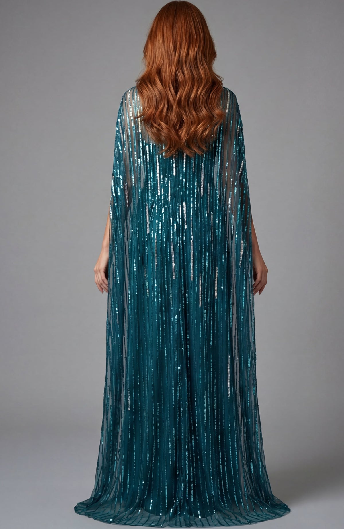 Jovani 46065 Sequin Column Gown With Sheer Cape Sleeves