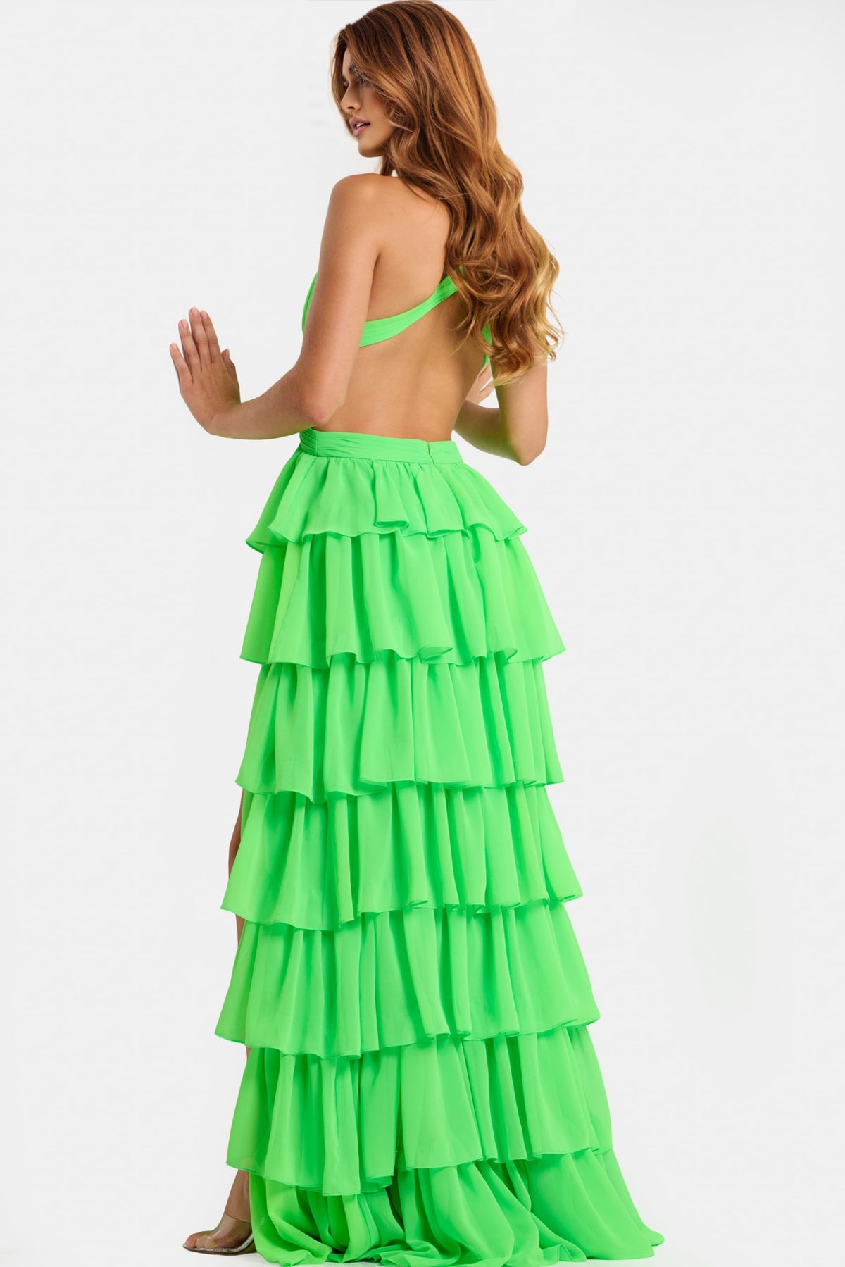 Jovani 46338 Tiered Ruffle Gown With Plunging Cutout Bodice