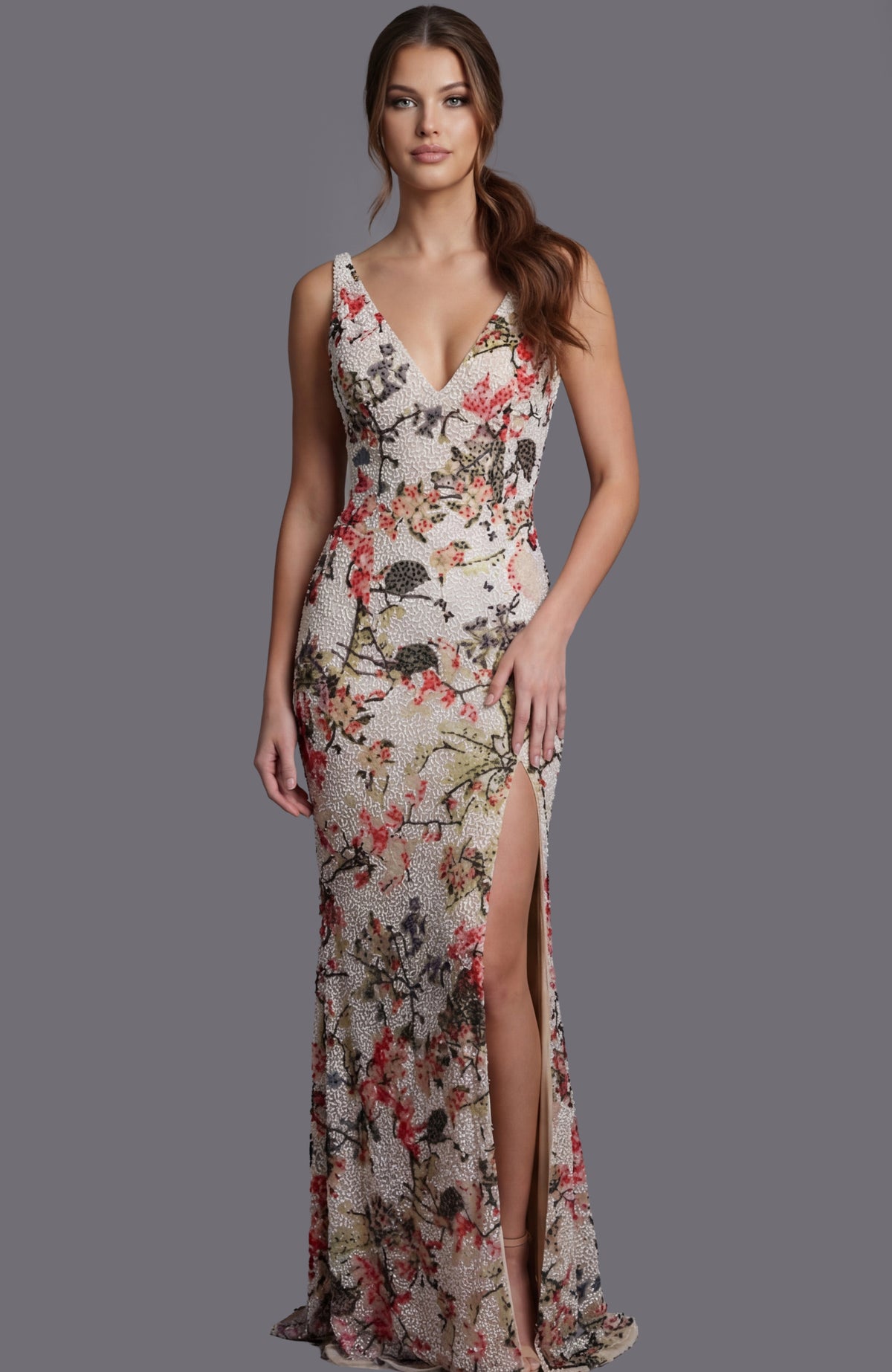 Jovani 49826 Backless Beaded Gown With Open Back