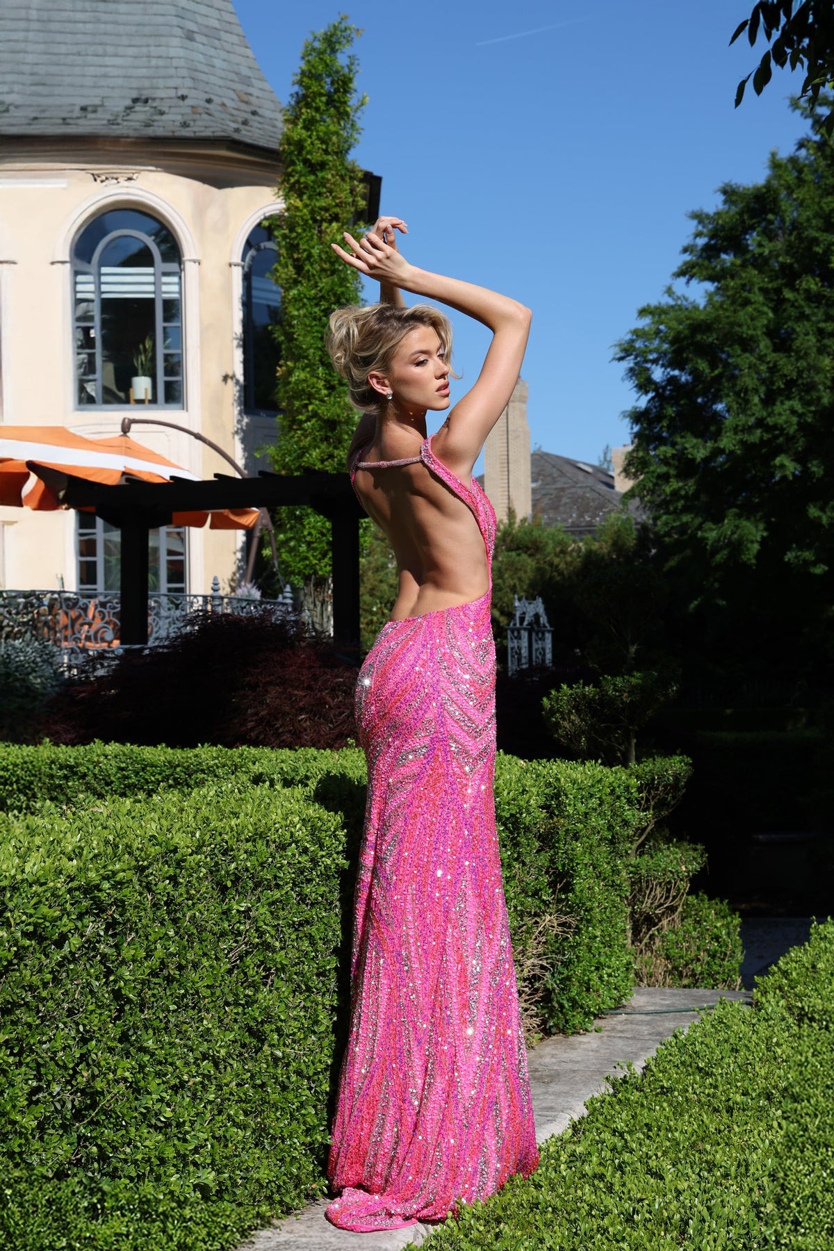 Jovani 47793 Deep V Purple Sequin Gown With Side Cutouts