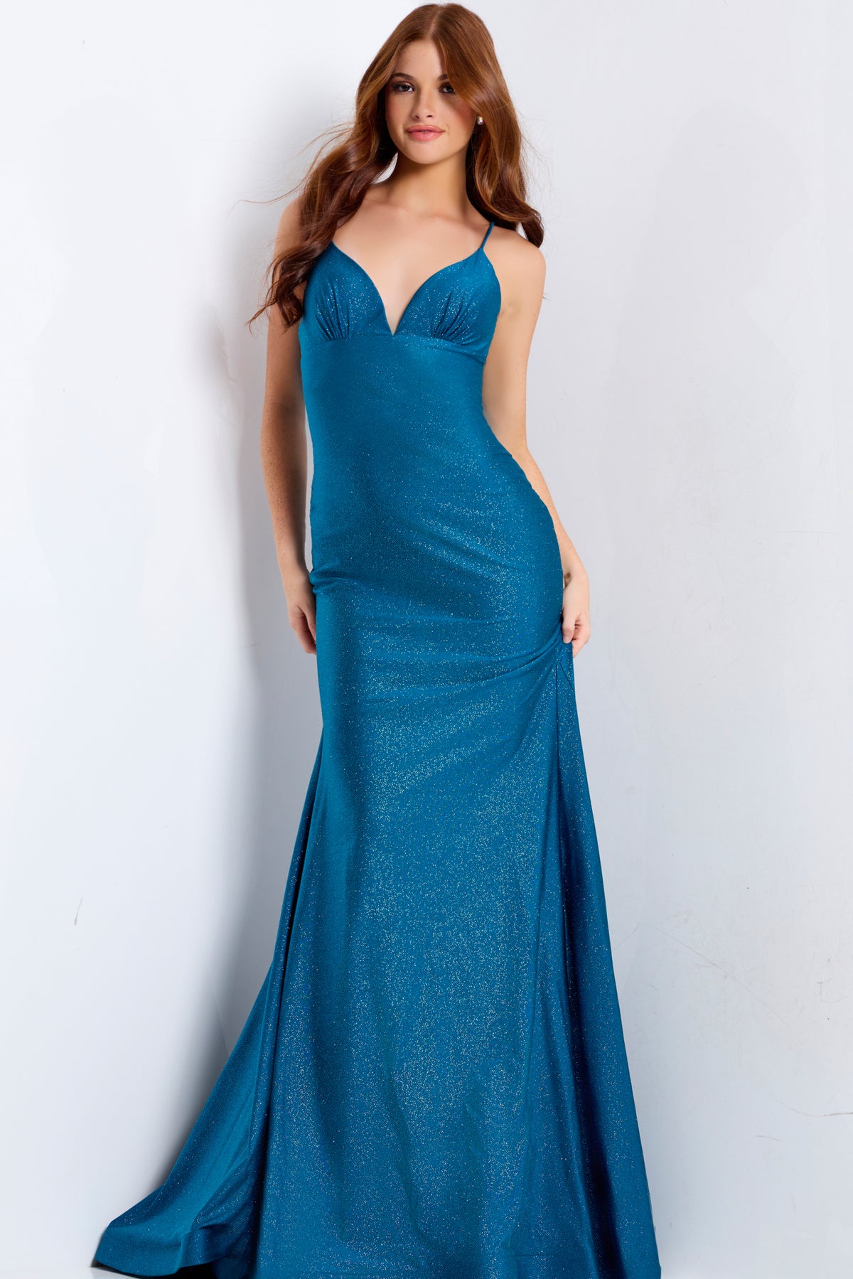 Jovani 48200 Glitter Mermaid Dress With Open Lace Up Back