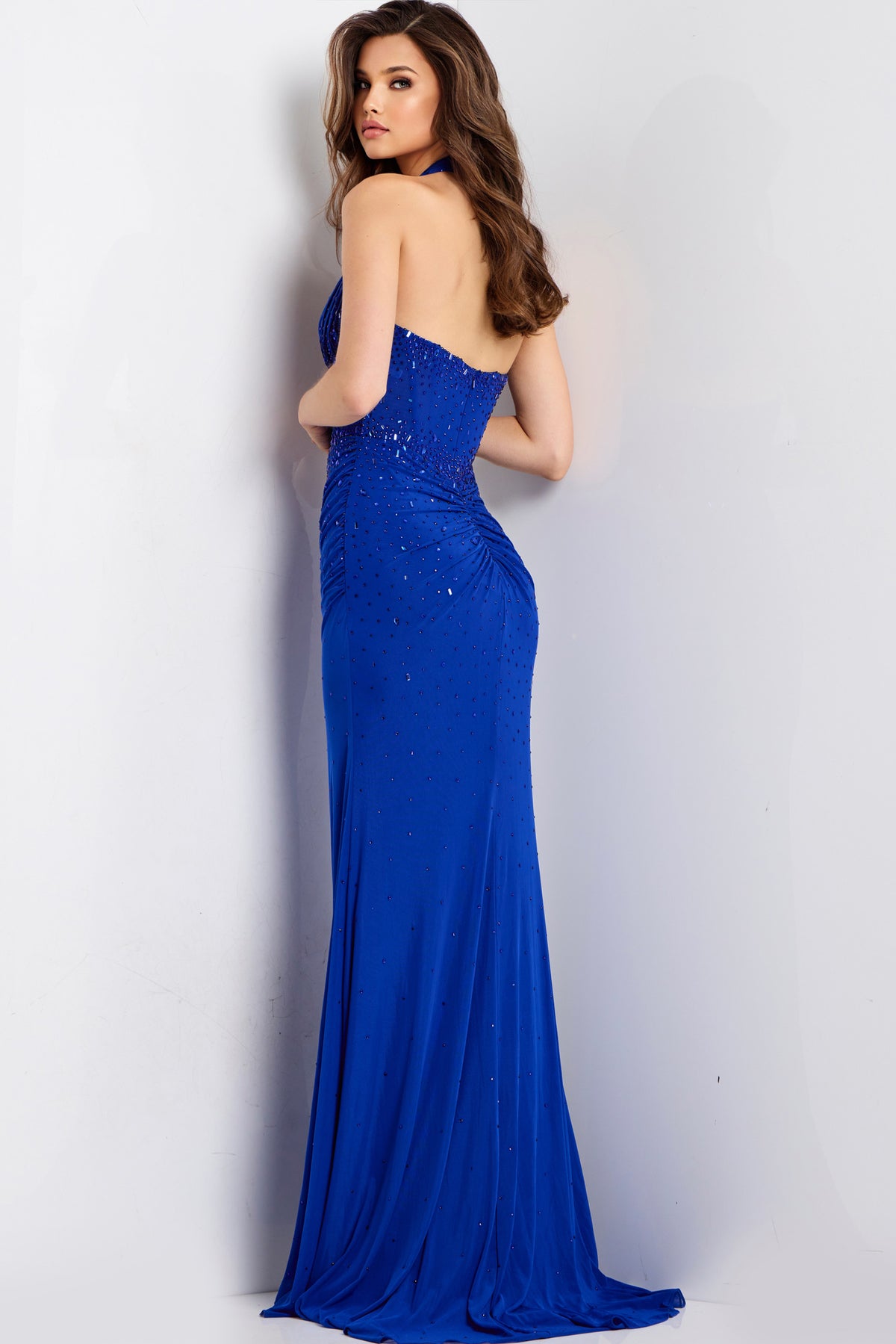 Jovani 48373 Cobalt Starlight Halter Prom Gown