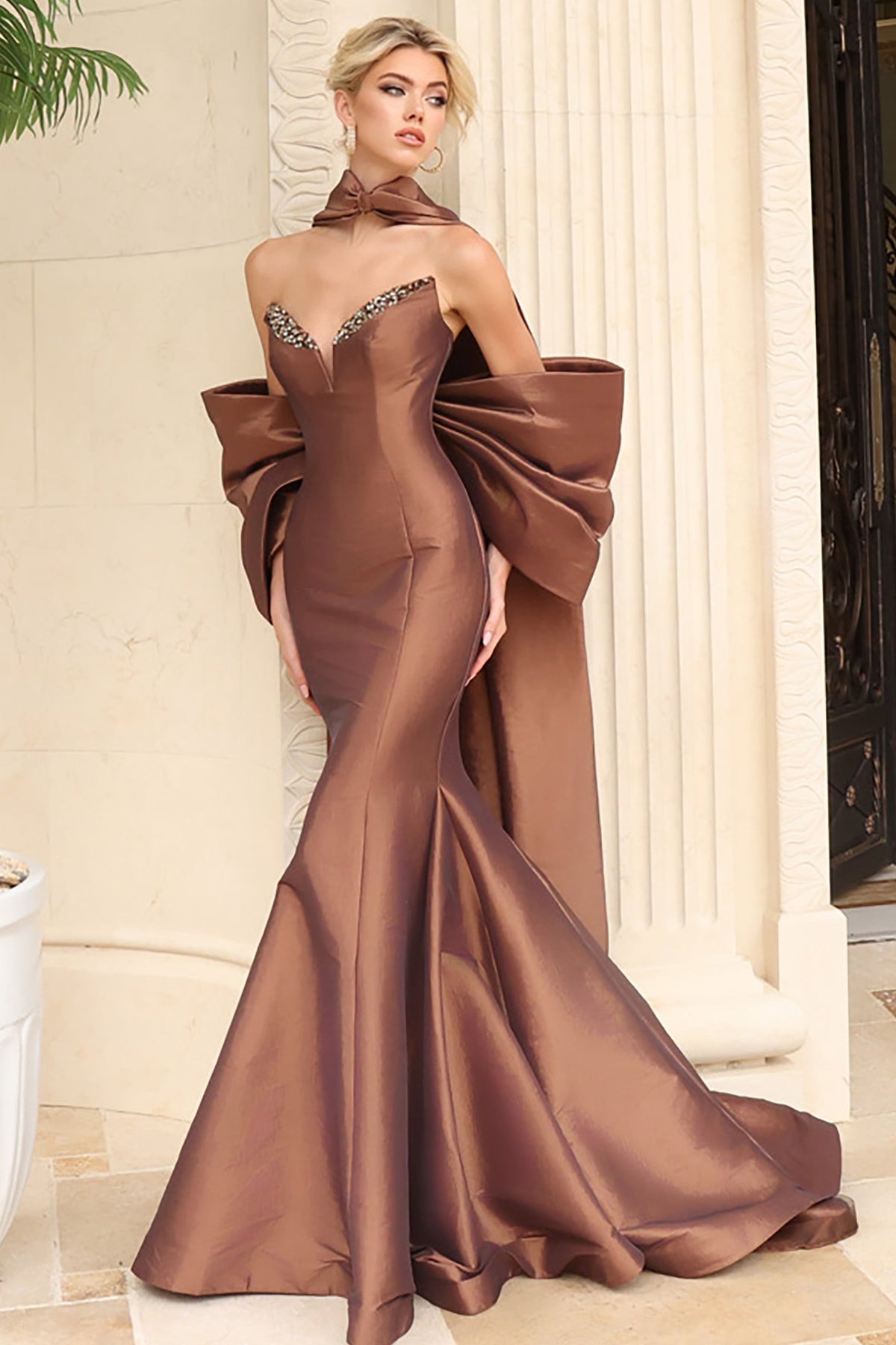 Jovani 48726 Strapless Jeweled Notch Neck Mermaid Gown With Stole
