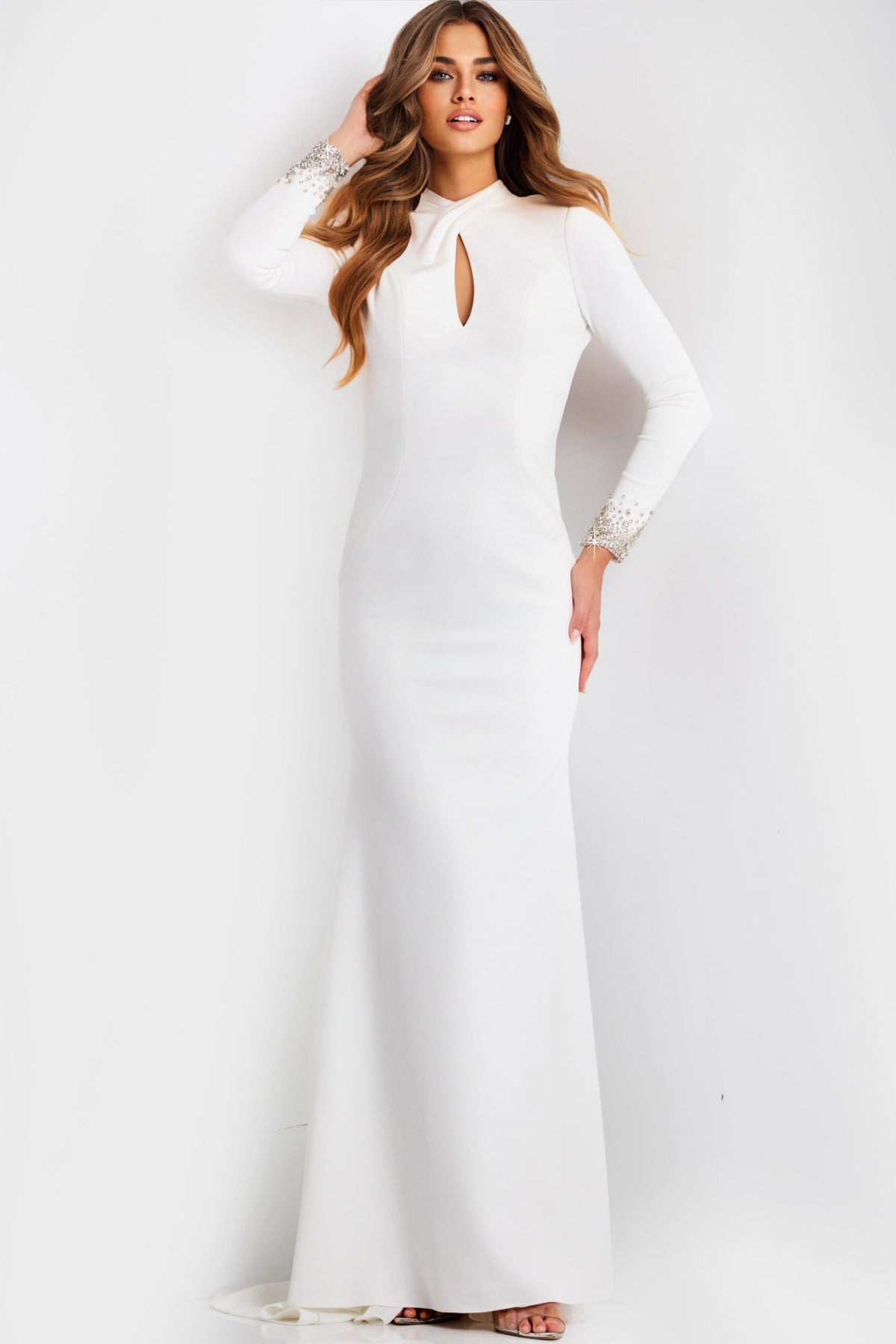Jovani 49126 Long Sleeve Open Back Dress