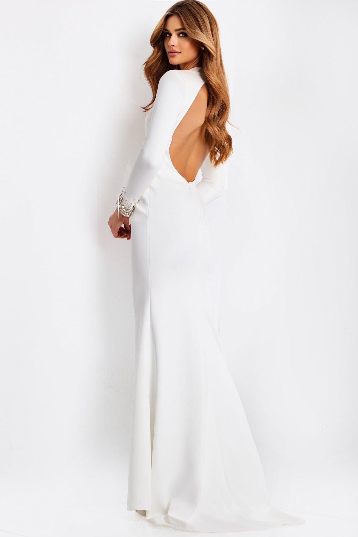 Jovani 49126 Long Sleeve Open Back Dress