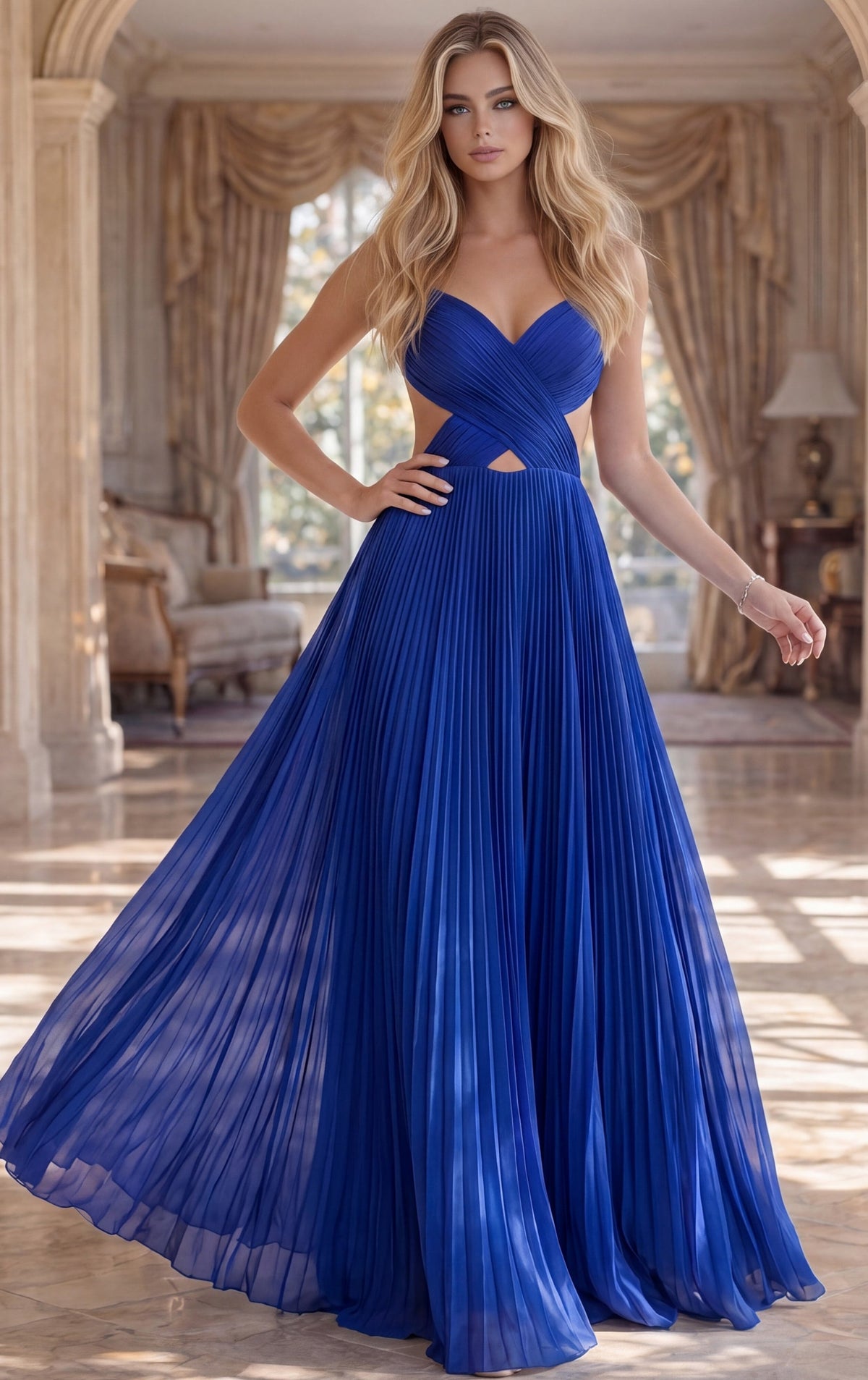 Jovani 49160 Pleated Gown With Crisscross Bodice And Open Back