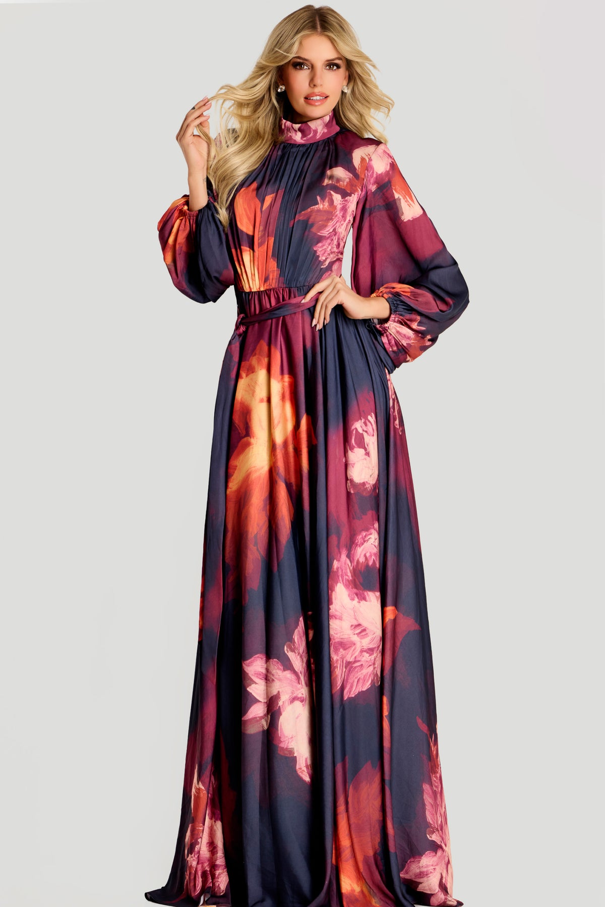 Jovani 49464 High Neck Floral Chiffon Gown