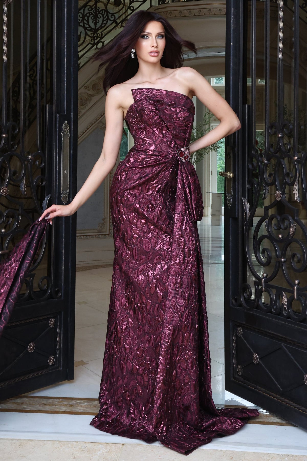 Jovani 53375 Strapless Metallic Jacquard Mermaid Gown
