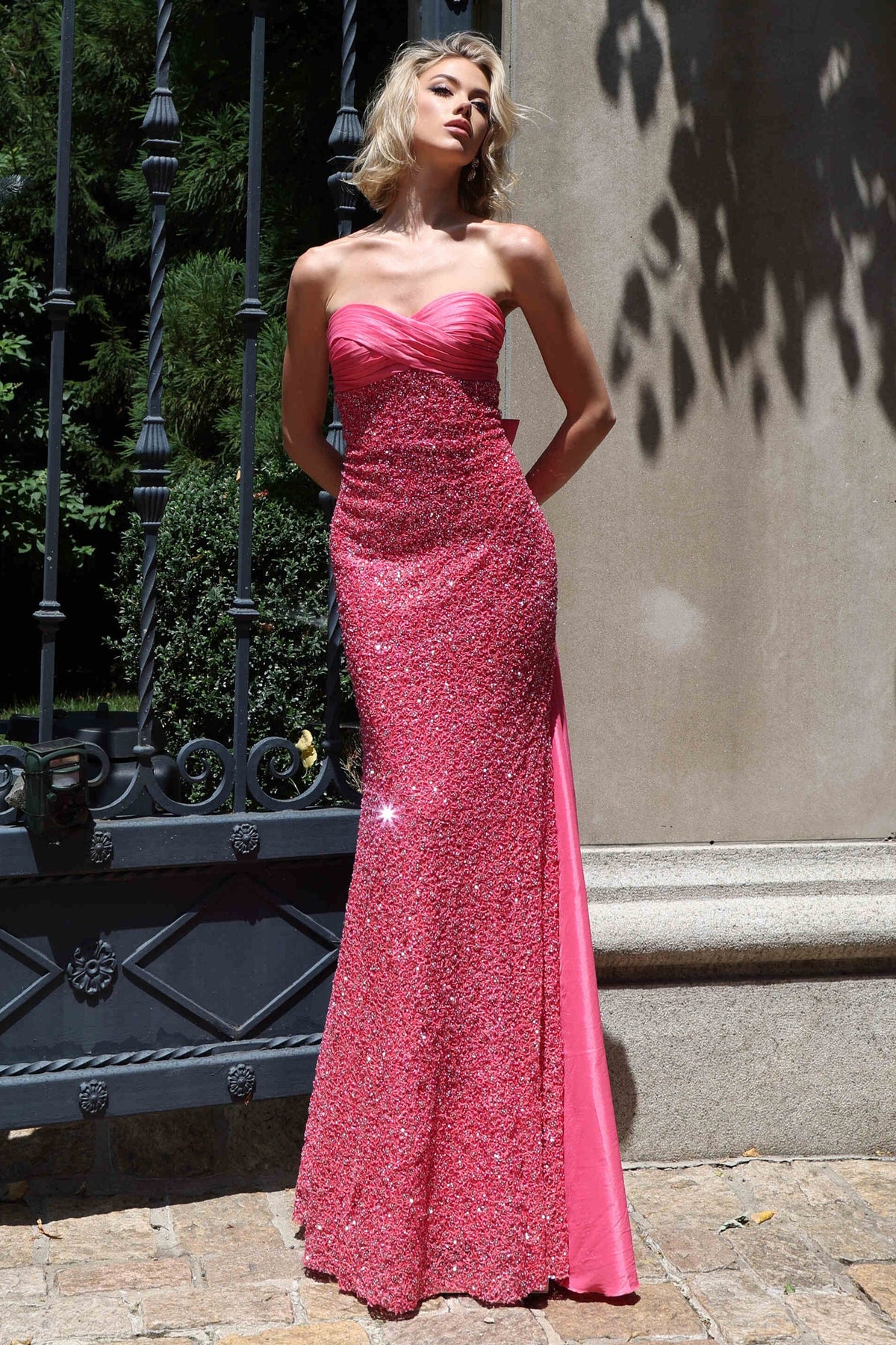 Jovani 53651 Strapless Sweetheart Sequin Back Bow Fitted Gown