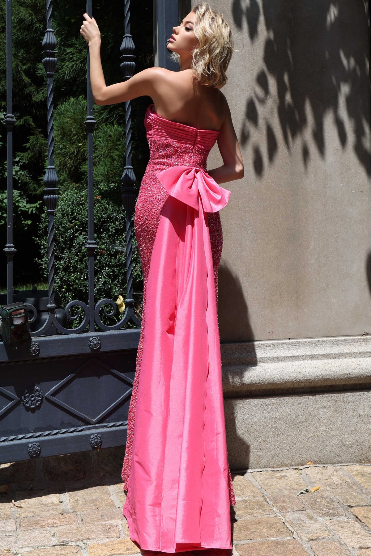 Jovani 53651 Strapless Sweetheart Sequin Back Bow Fitted Gown