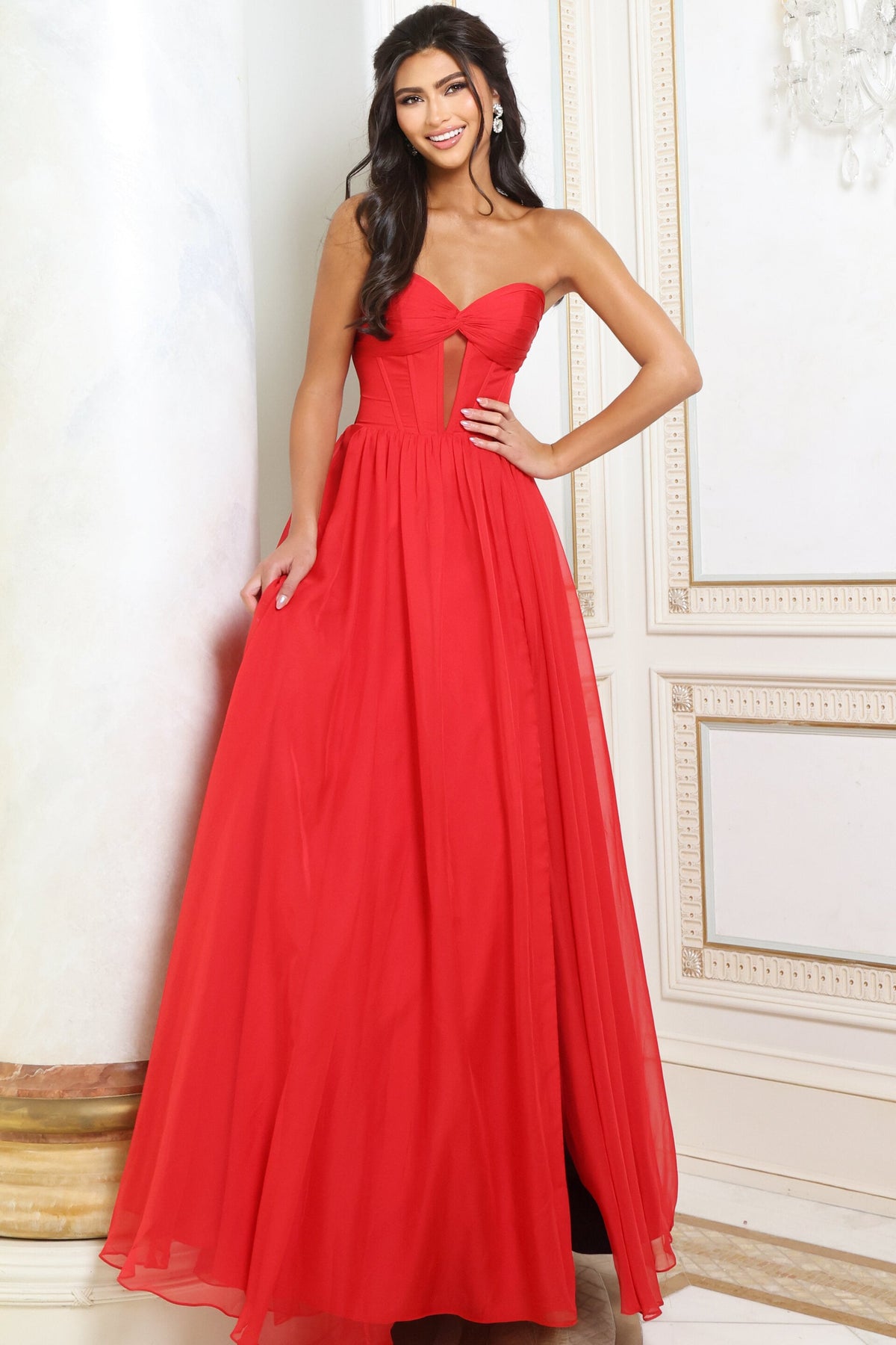 Jovani 53721 Strapless Twist Front Keyhole Chiffon A Line Gown