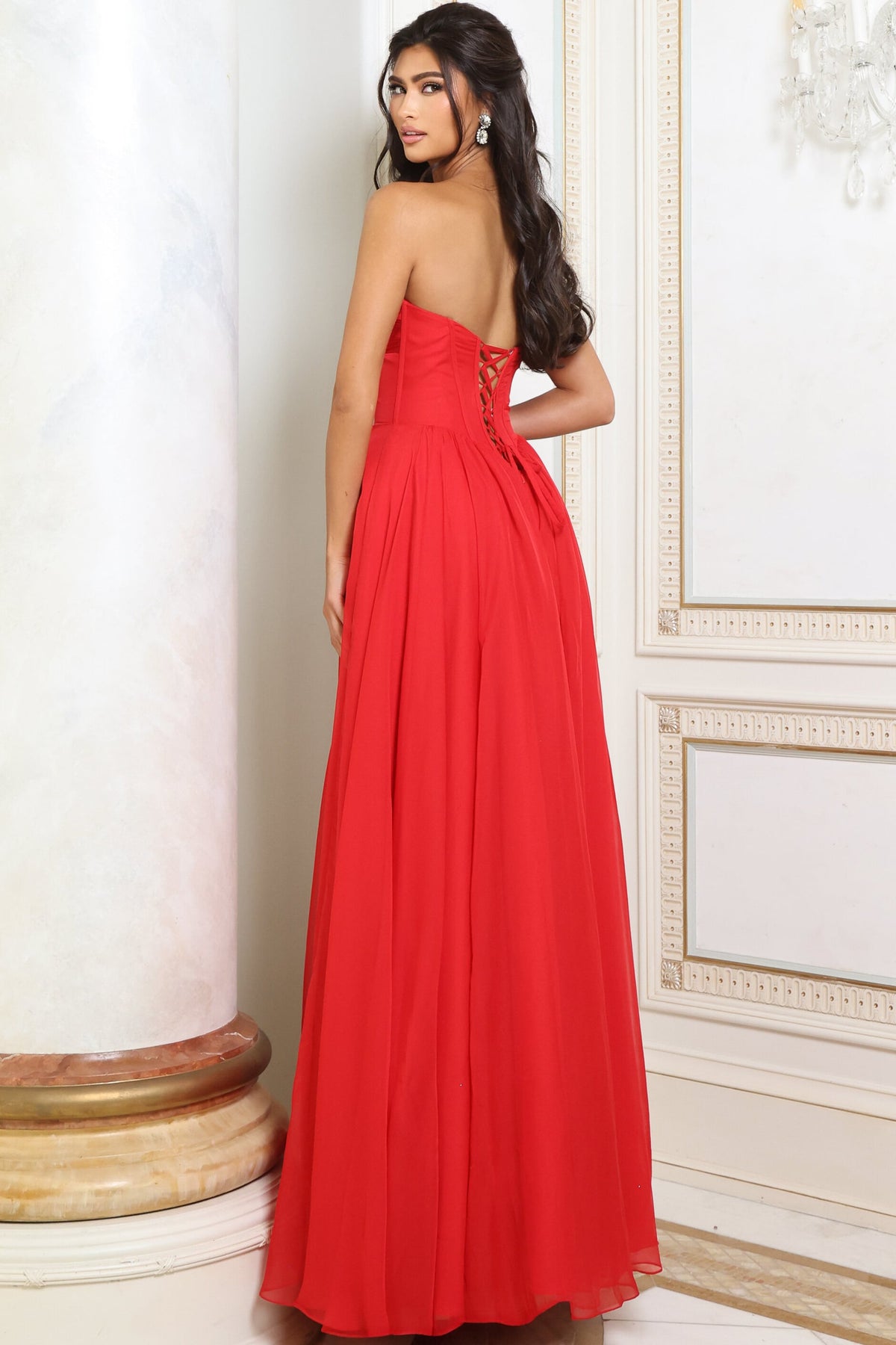 Jovani 53721 Strapless Twist Front Keyhole Chiffon A Line Gown