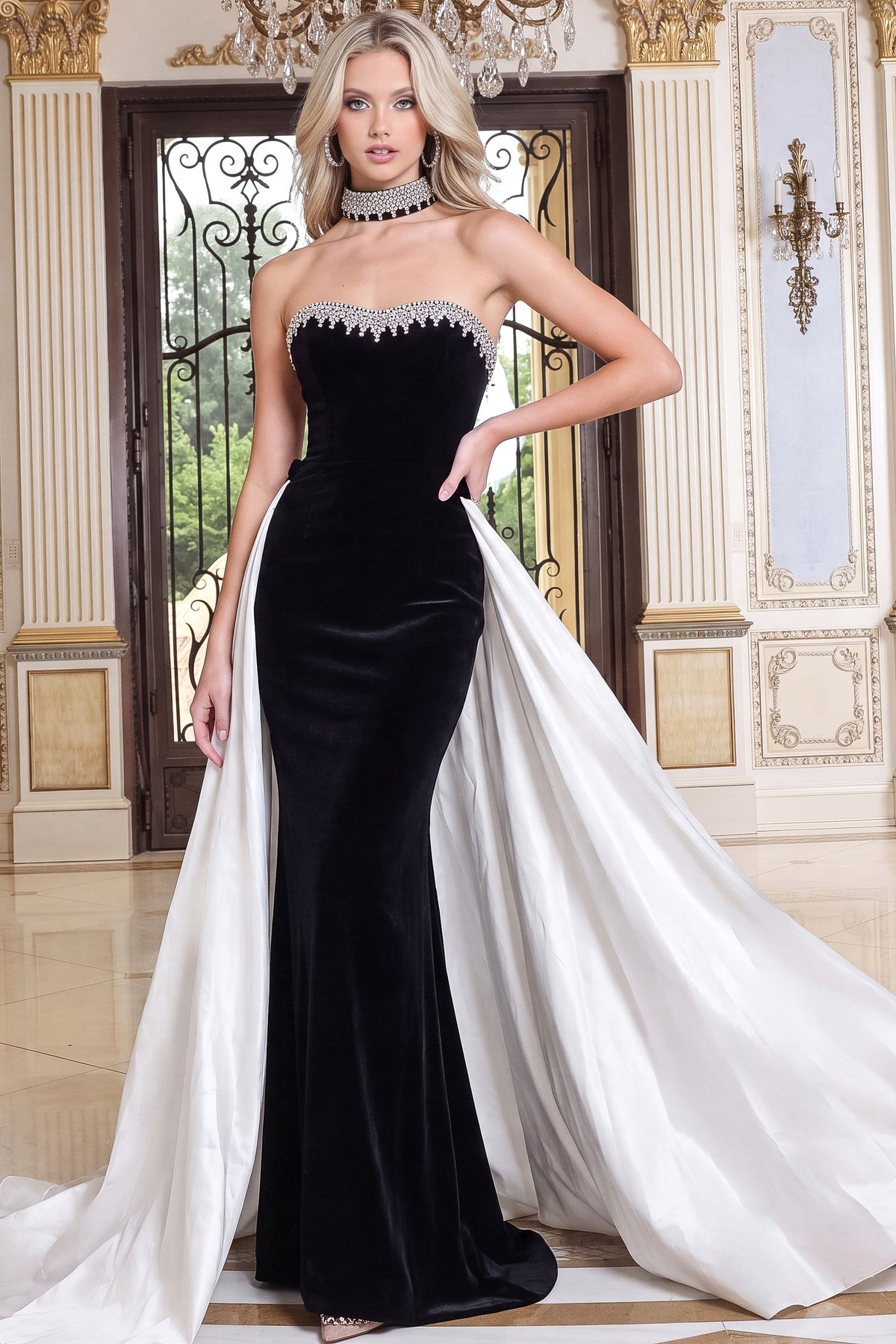 Jovani 53882 Velvet Strapless Trumpet Gown