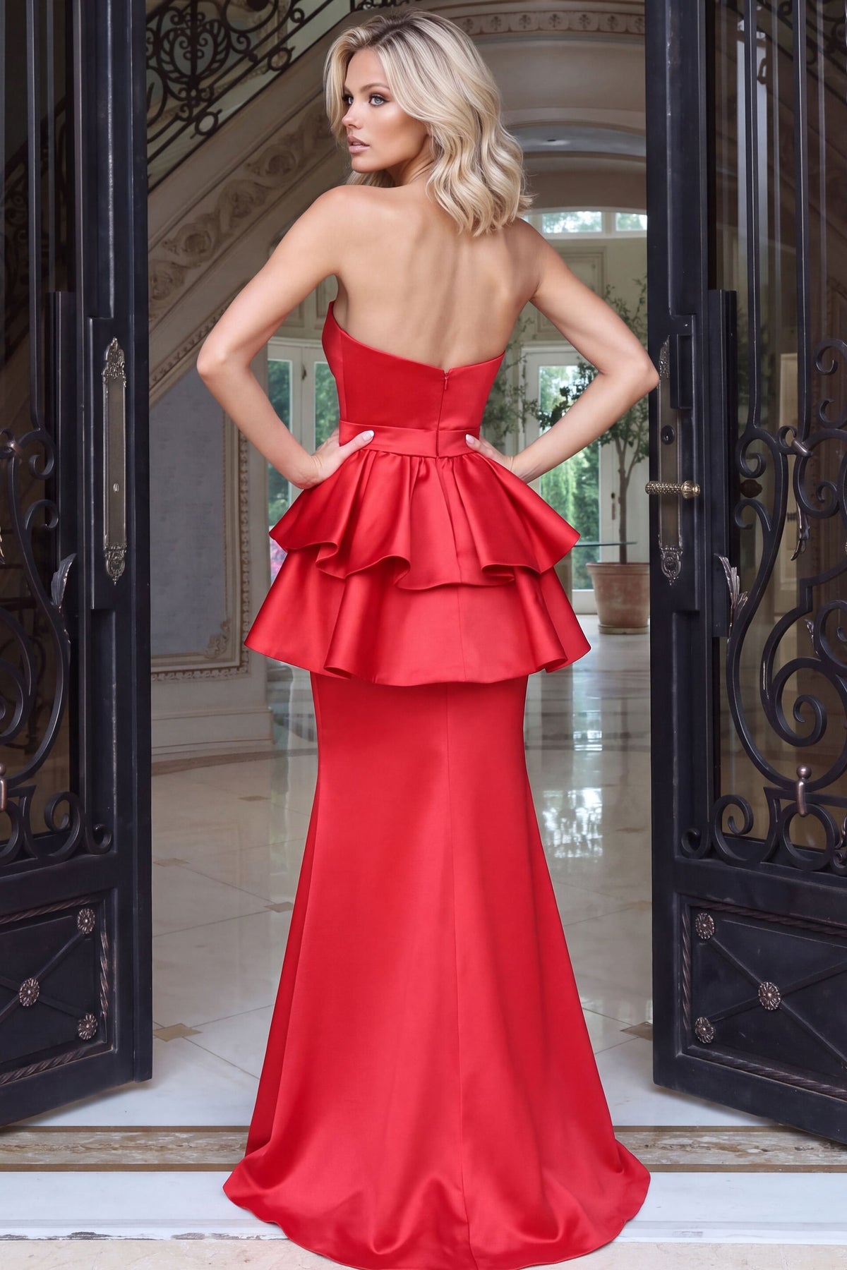 Jovani 54275 Folded Petal Bodice Peplum Mermaid Gown