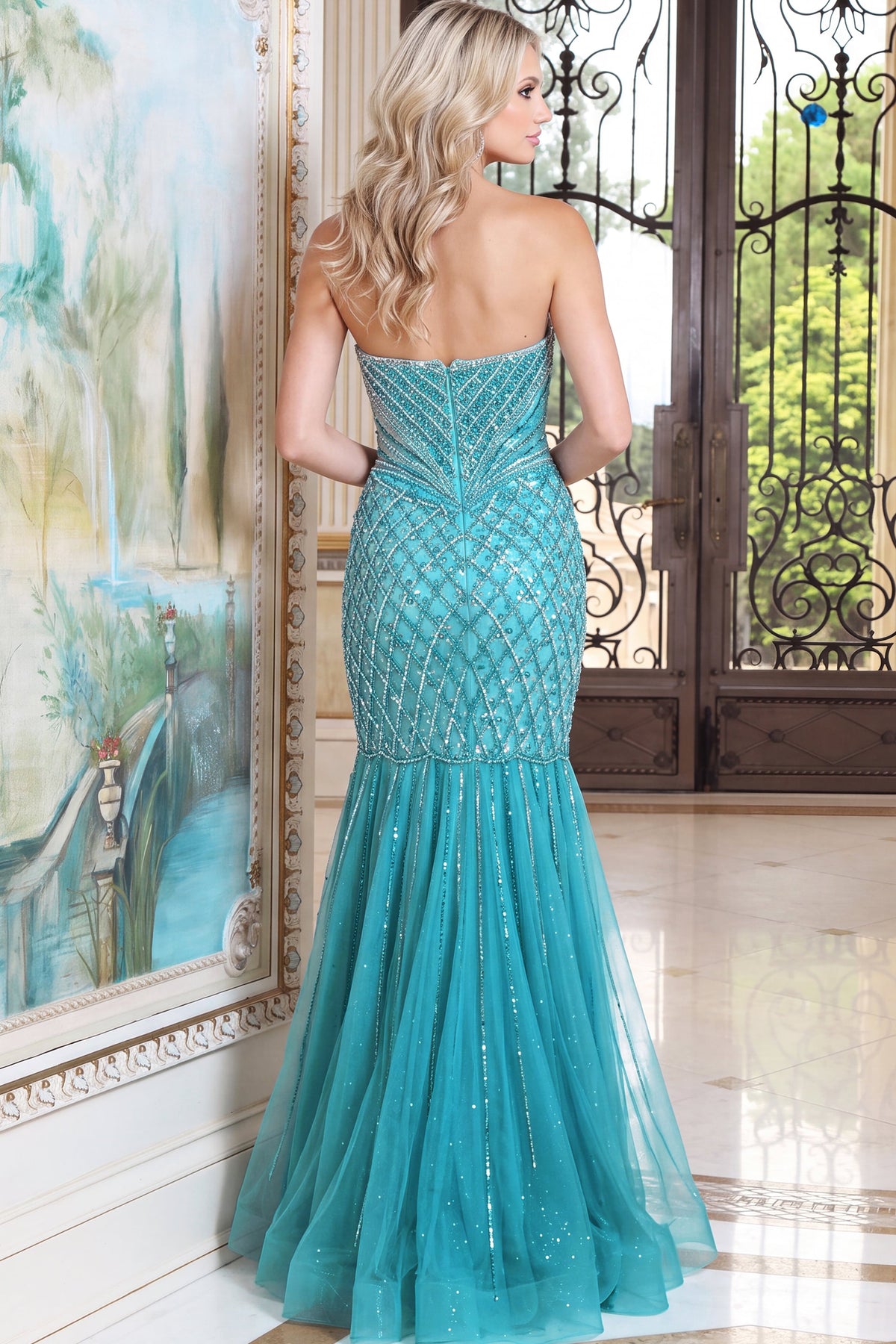 Jovani 54759 Beaded Strapless Mermaid Gown