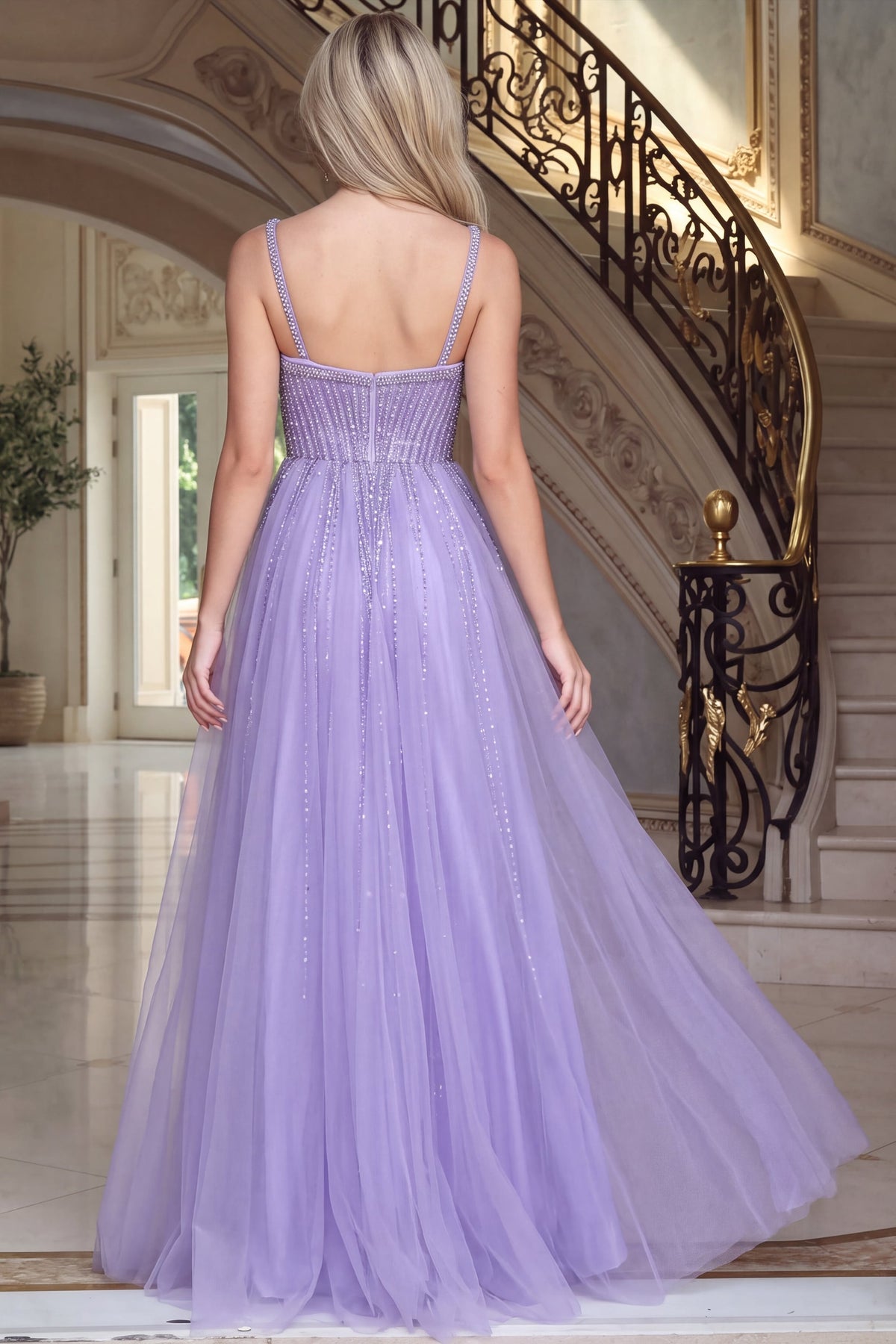 Jovani 54821 Beaded Tulle Ball Gown With Sweetheart Corset Bodice