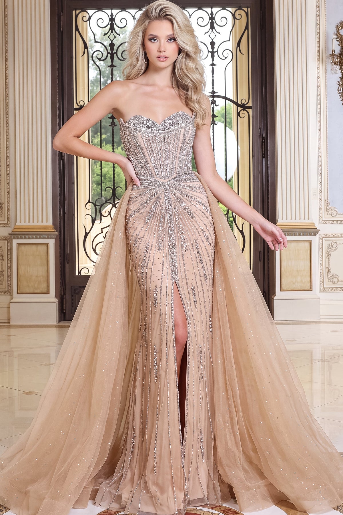 Jovani 55237 Beaded Sweetheart Sheath Gown