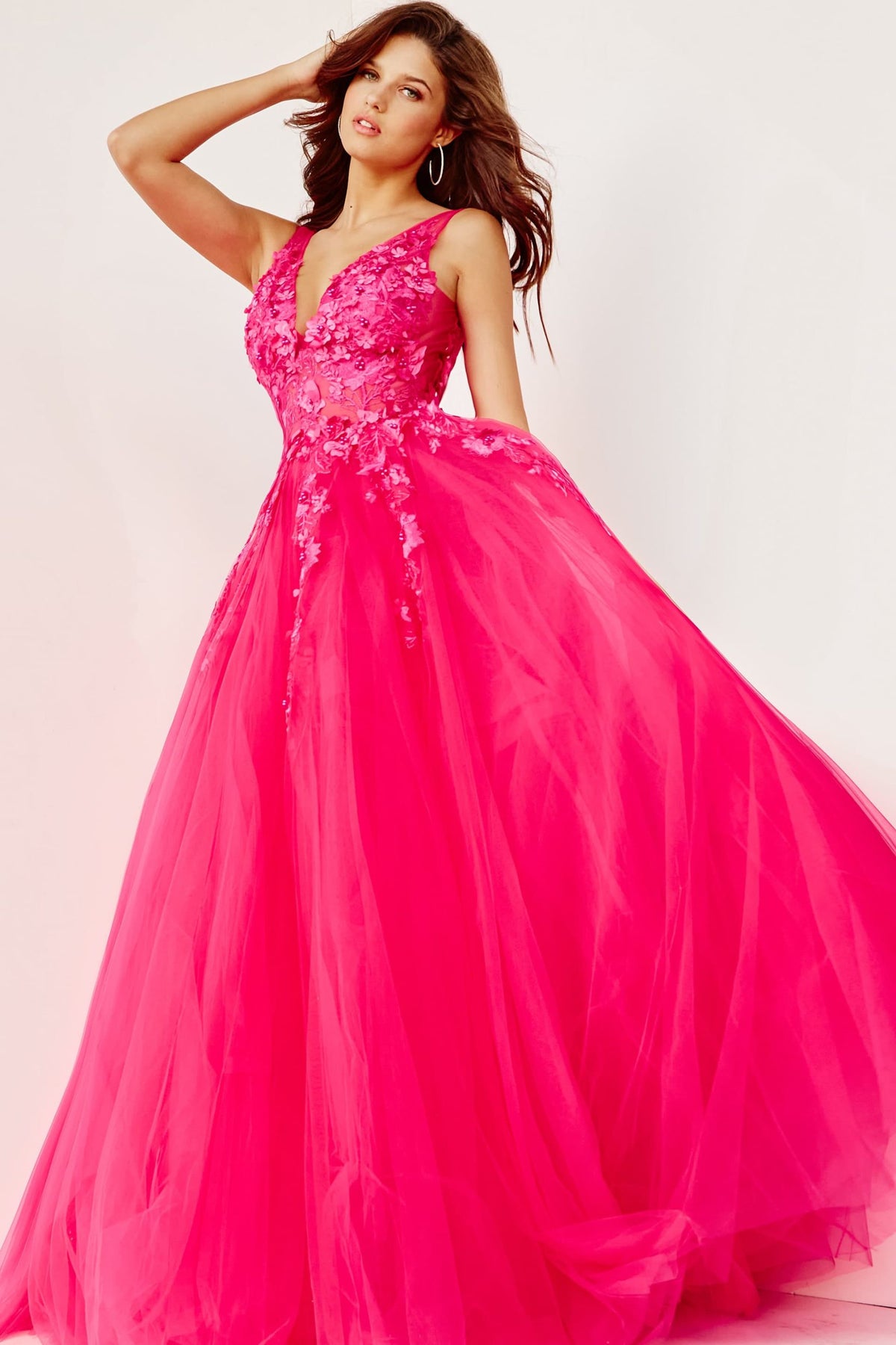 Jovani 55634 Red Floral Appliques Dress