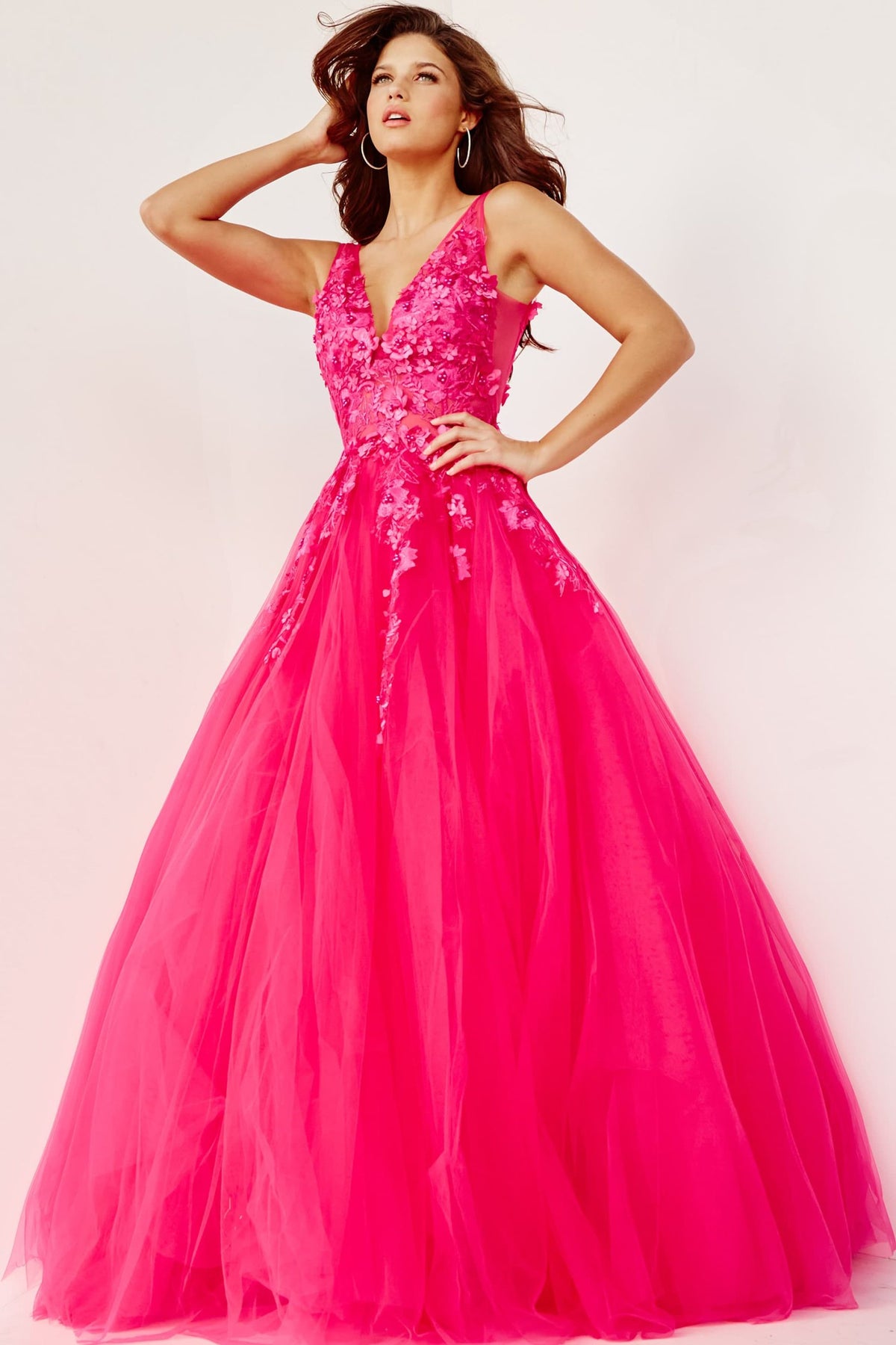 Jovani 55634 Red Floral Appliques Dress
