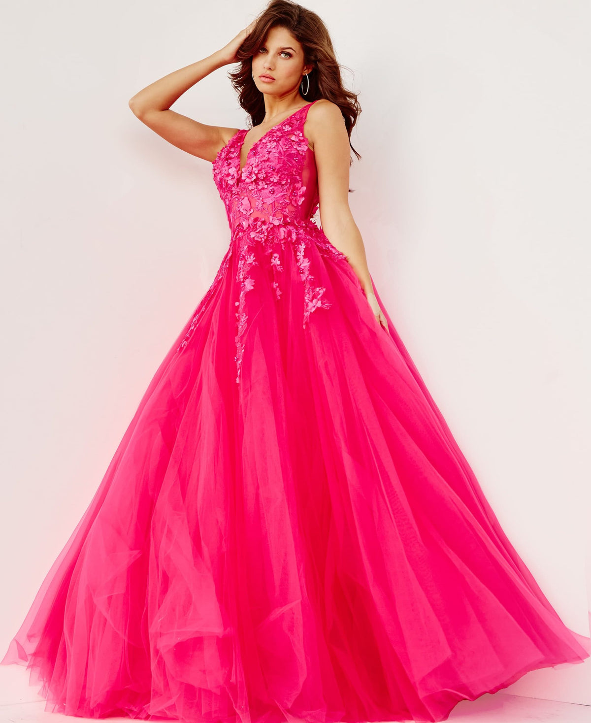 Jovani 55634 Red Floral Appliques Dress