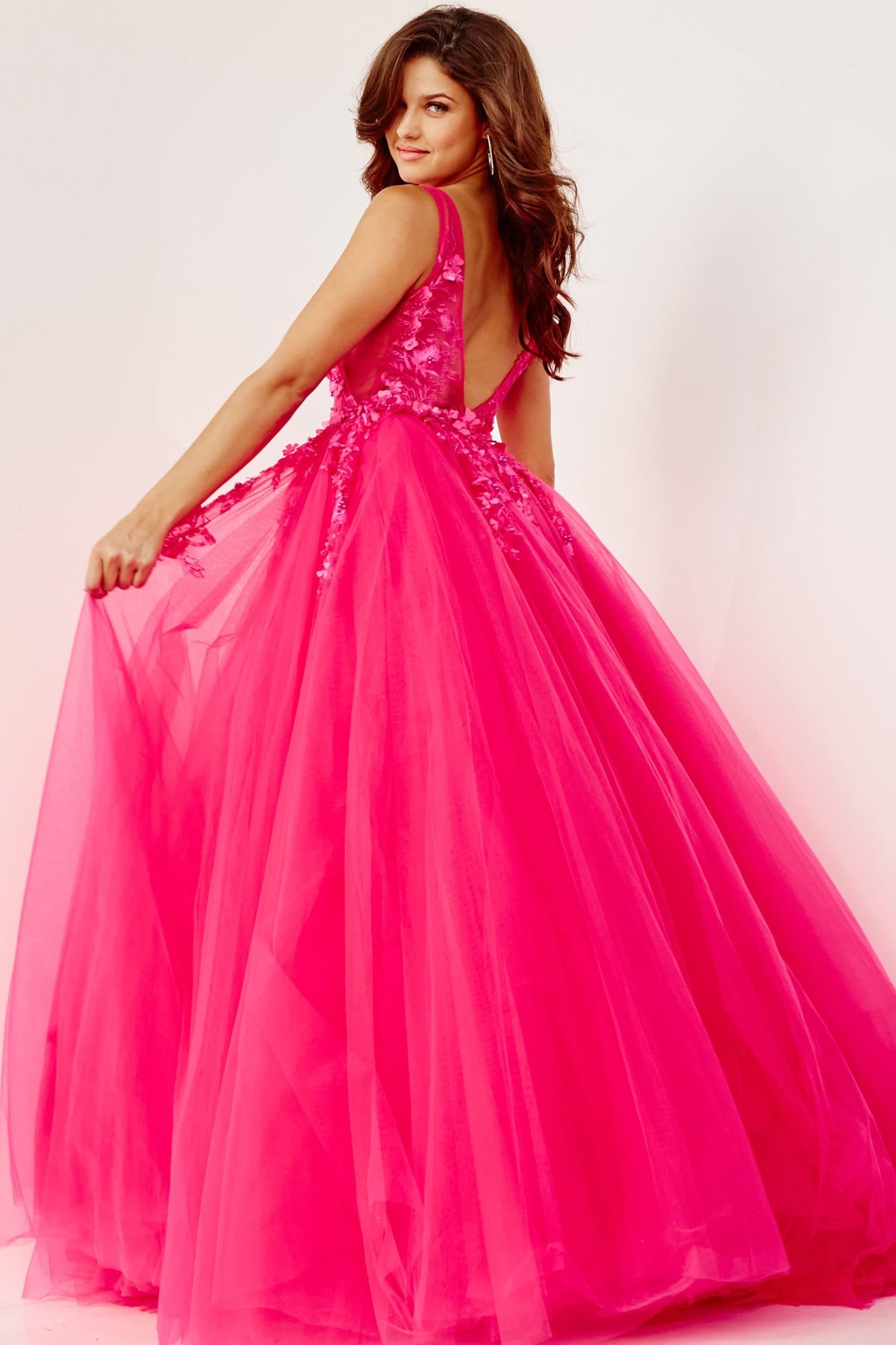 Jovani 55634 Red Floral Appliques Dress