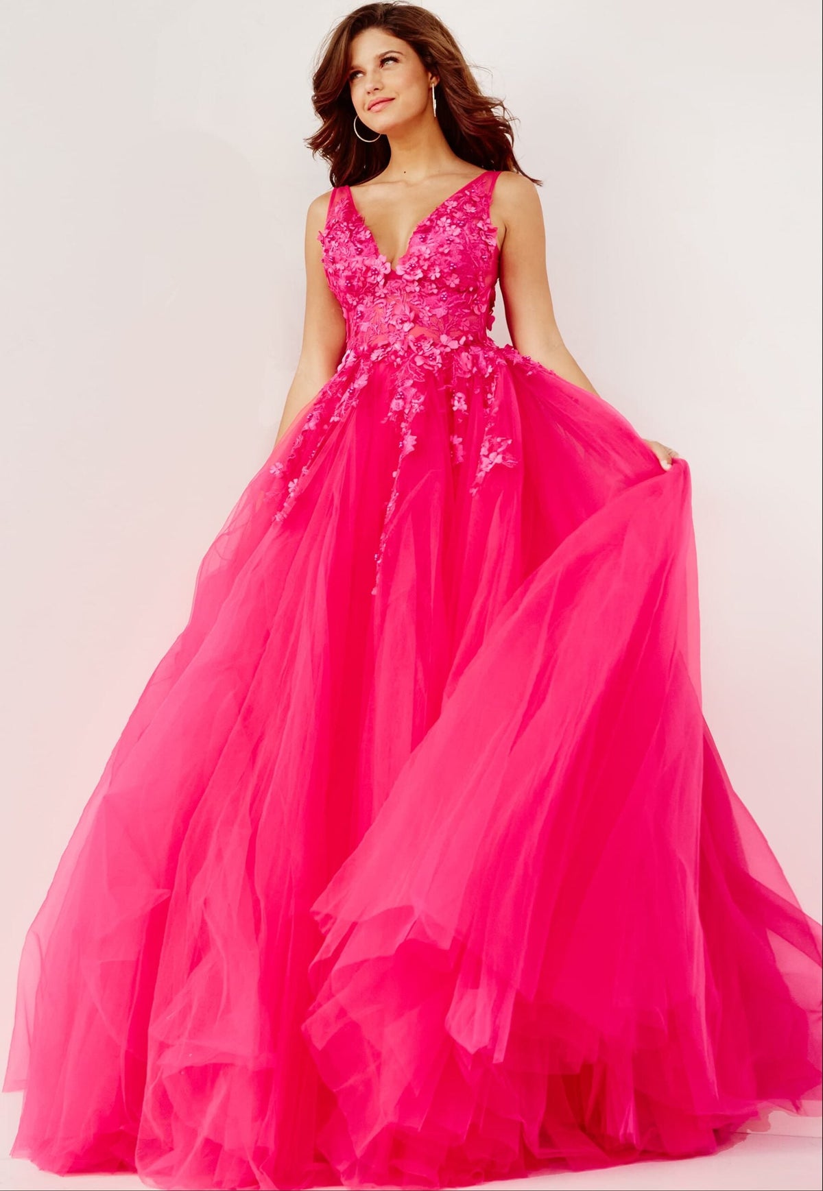Jovani 55634 Red Floral Appliques Dress
