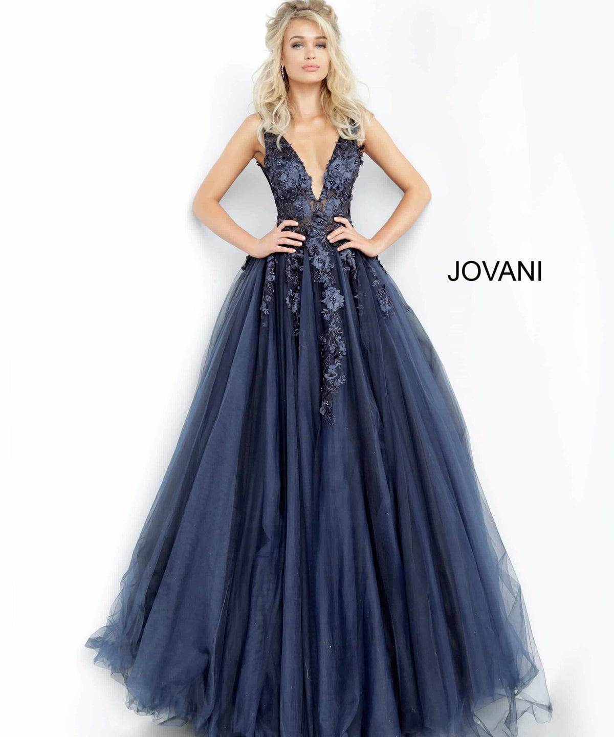 Jovani 55634 Red Floral Appliques Dress