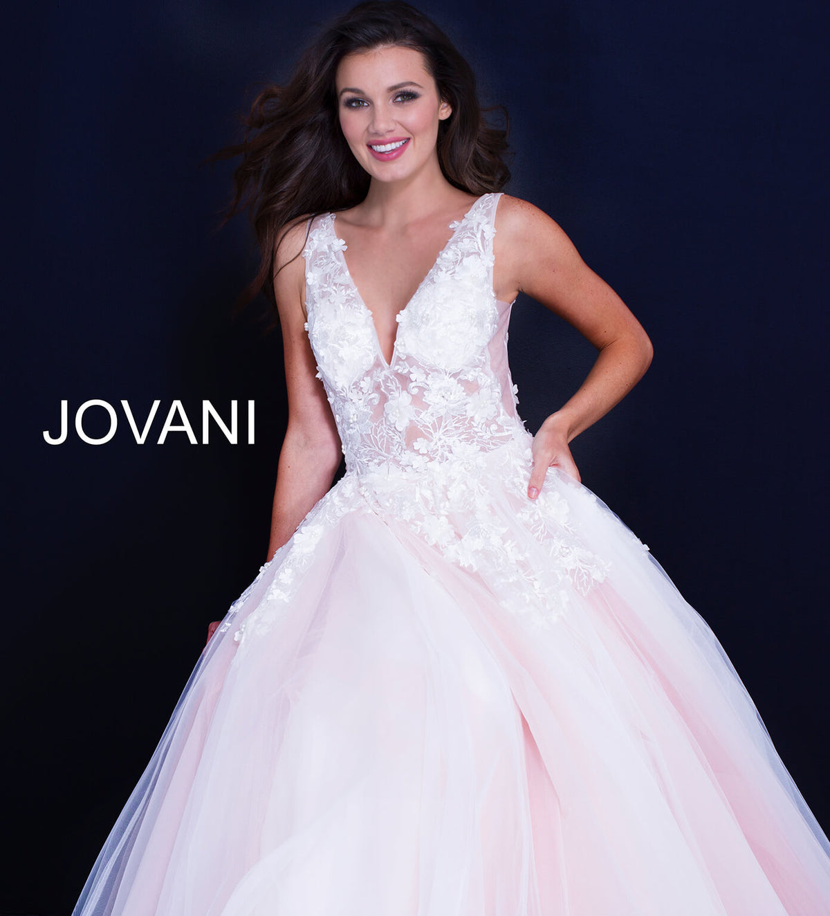 Jovani 55634 Red Floral Appliques Dress