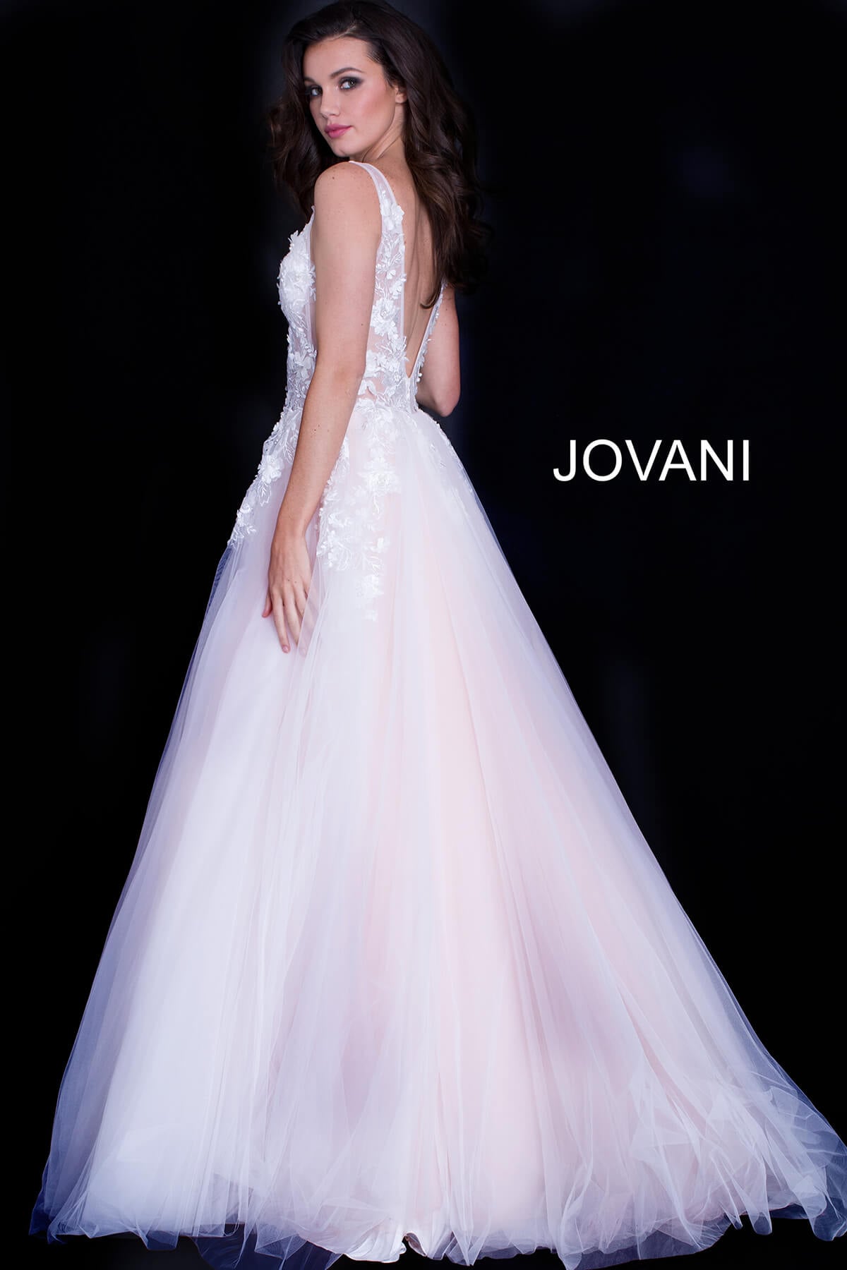 Jovani 55634 Red Floral Appliques Dress