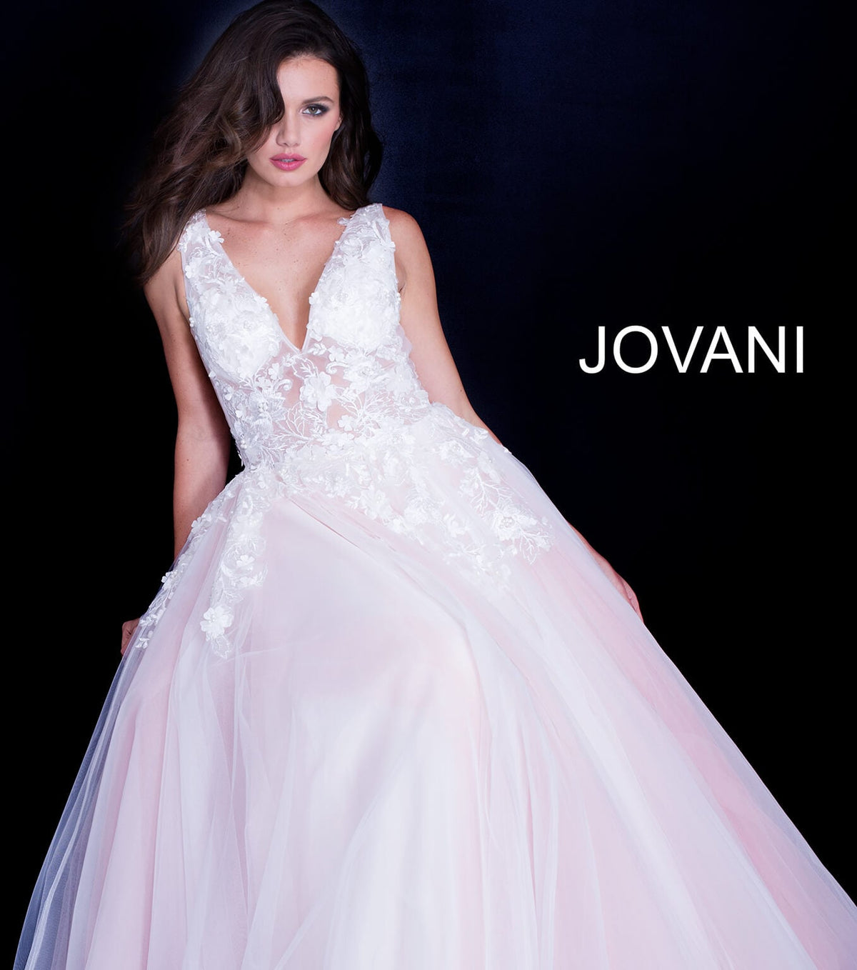 Jovani 55634 Red Floral Appliques Dress