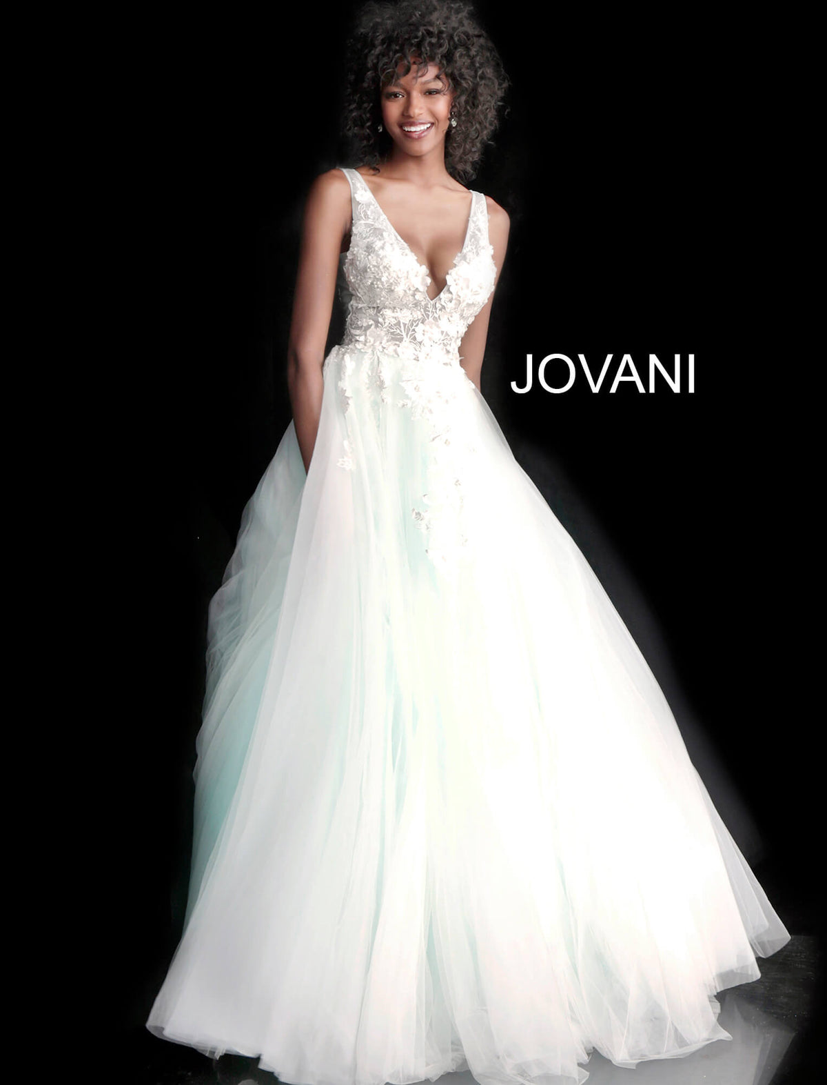 Jovani 55634 Red Floral Appliques Dress