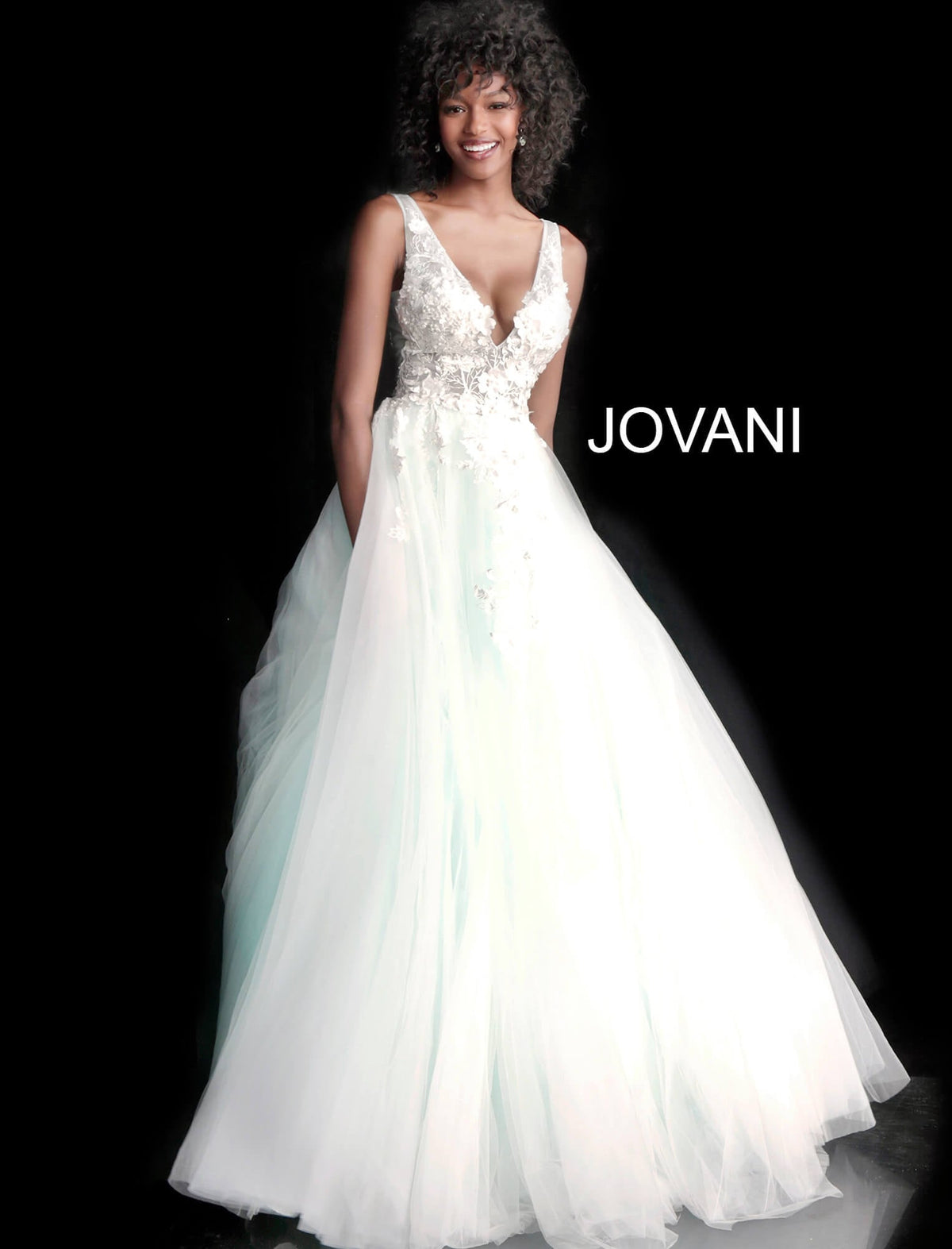 Jovani 55634 Red Floral Appliques Dress