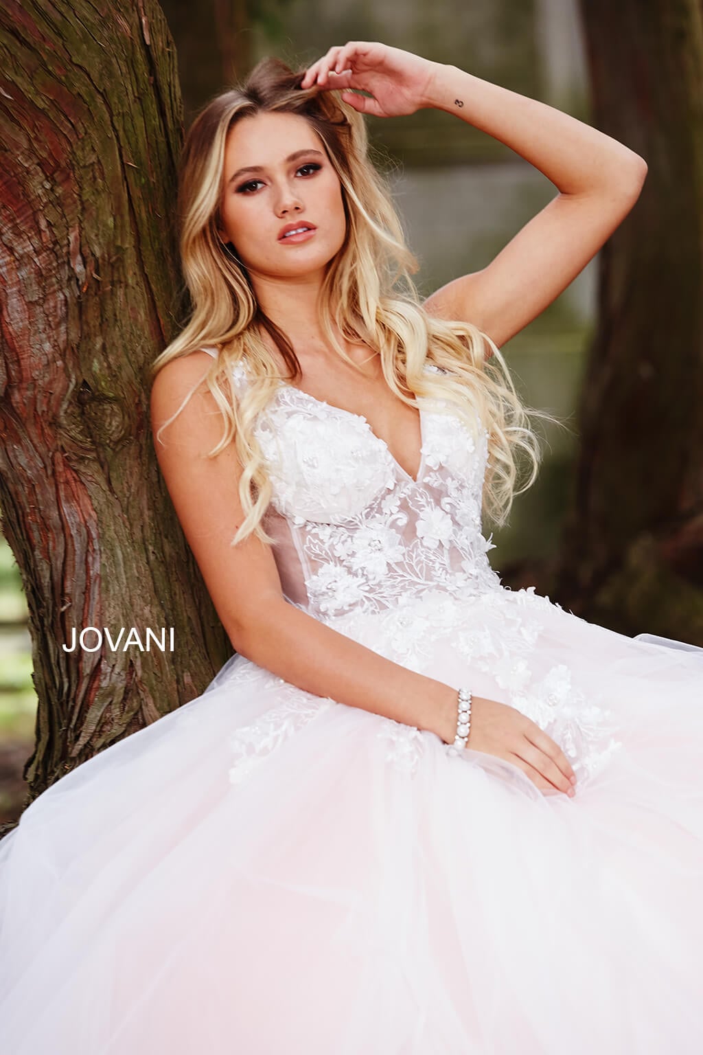 Jovani 55634 Red Floral Appliques Dress