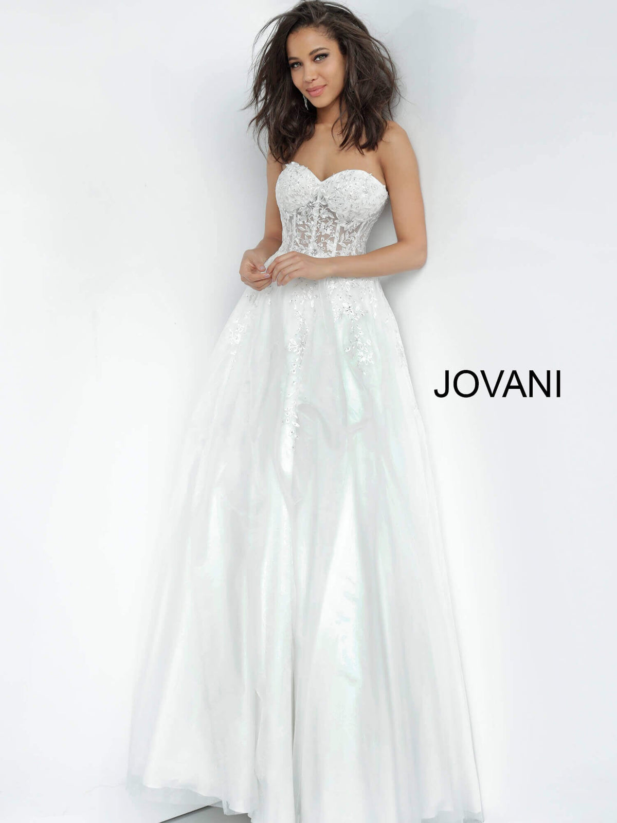 Jovani 55796 Ivory Embellished V Neck Fitted Dress