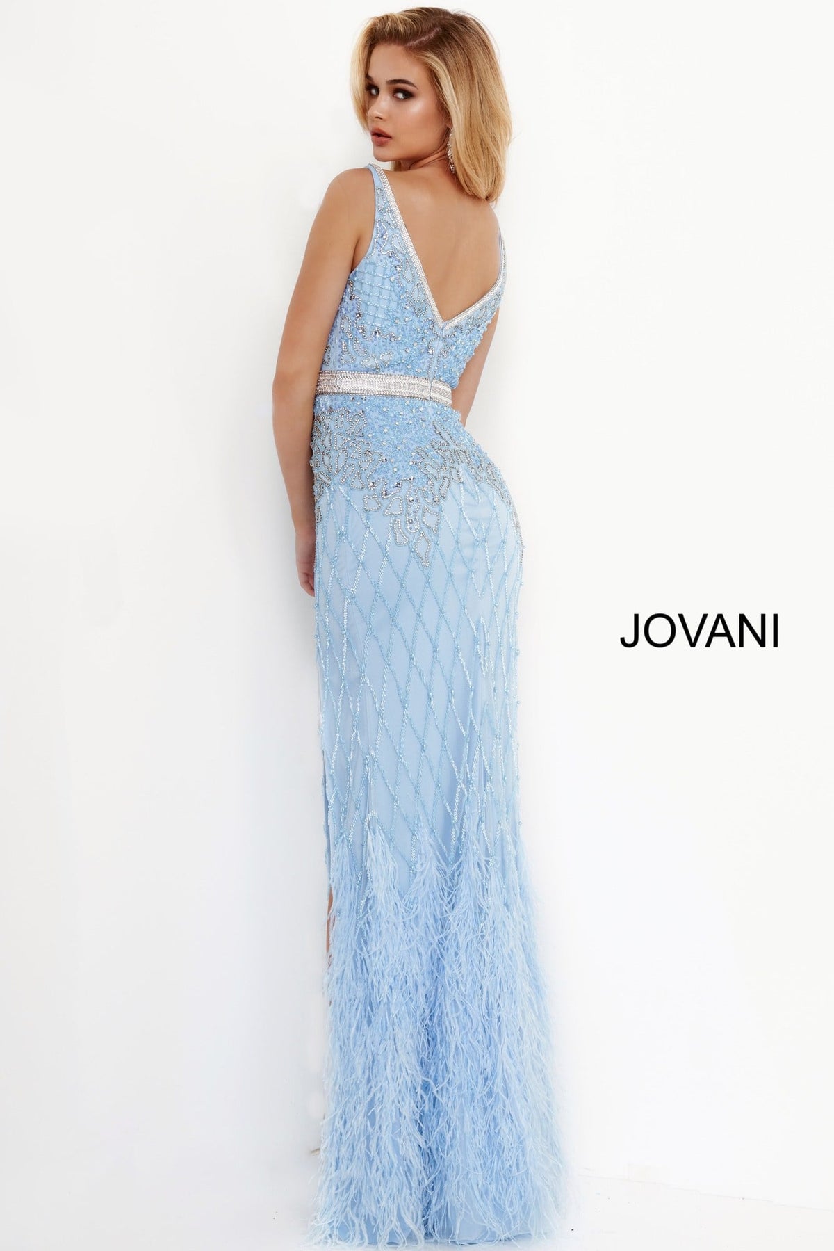 Jovani 55796 Ivory Embellished V Neck Fitted Dress