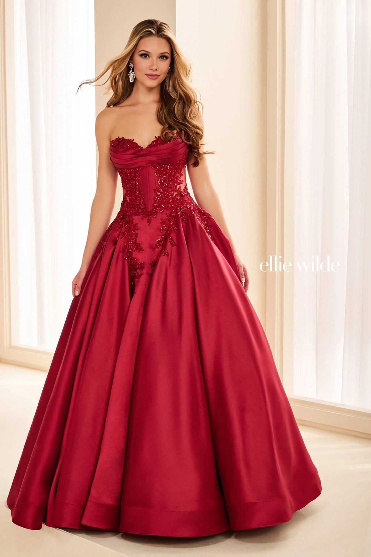 Ellie Wilde EW37082 Wine Ball Gown prom dress