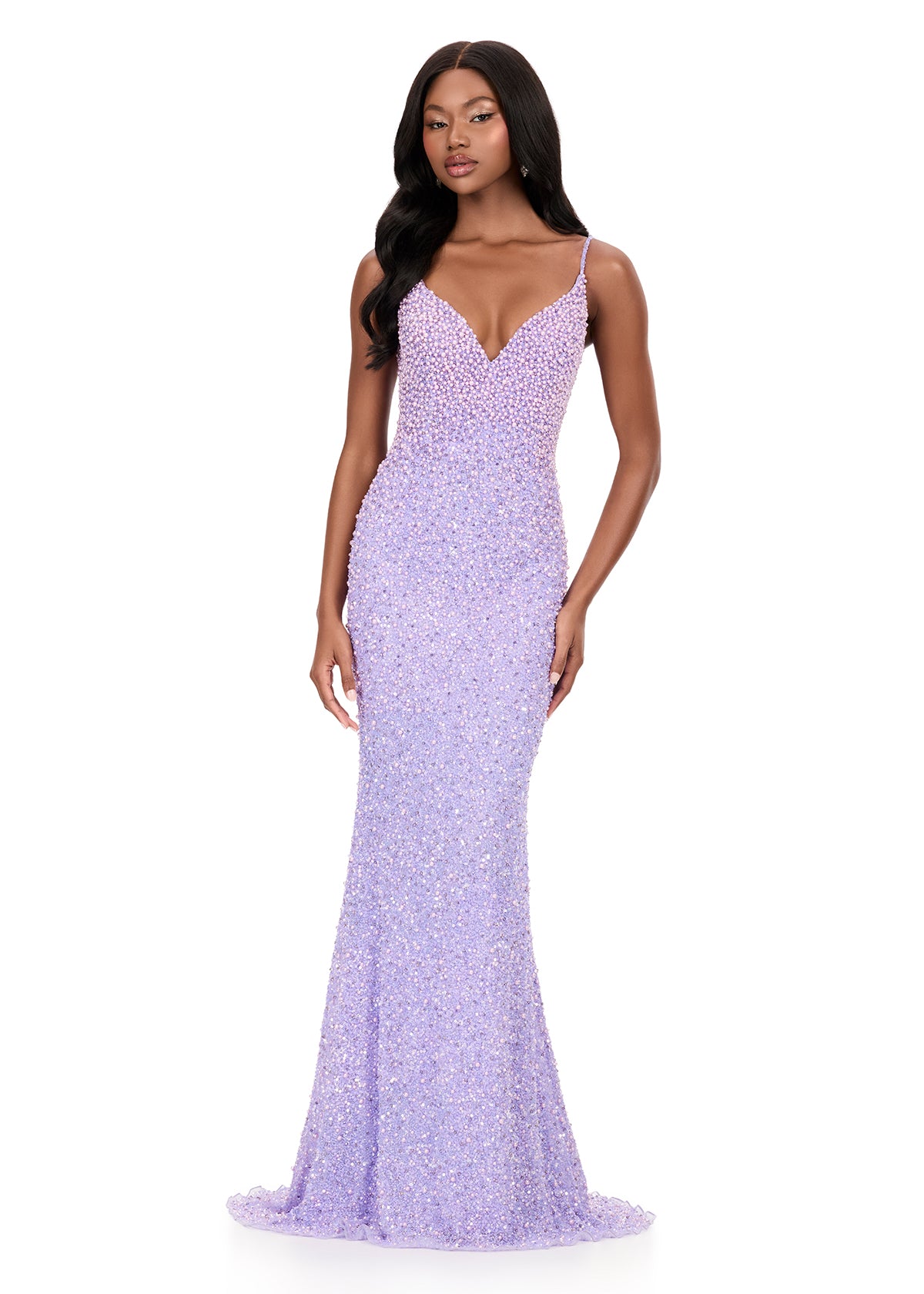 ASHLEYlauren Dress ASHLEYlauren Style 12244 - Fully Beaded Pageant Dress with V-Neckline