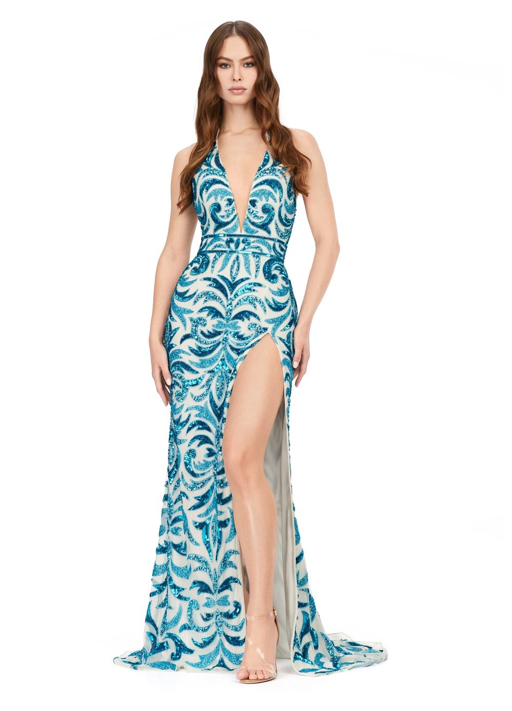 ASHLEYlauren Dresses 00 / Turquoise/Ivory ASHLEYlauren 11283