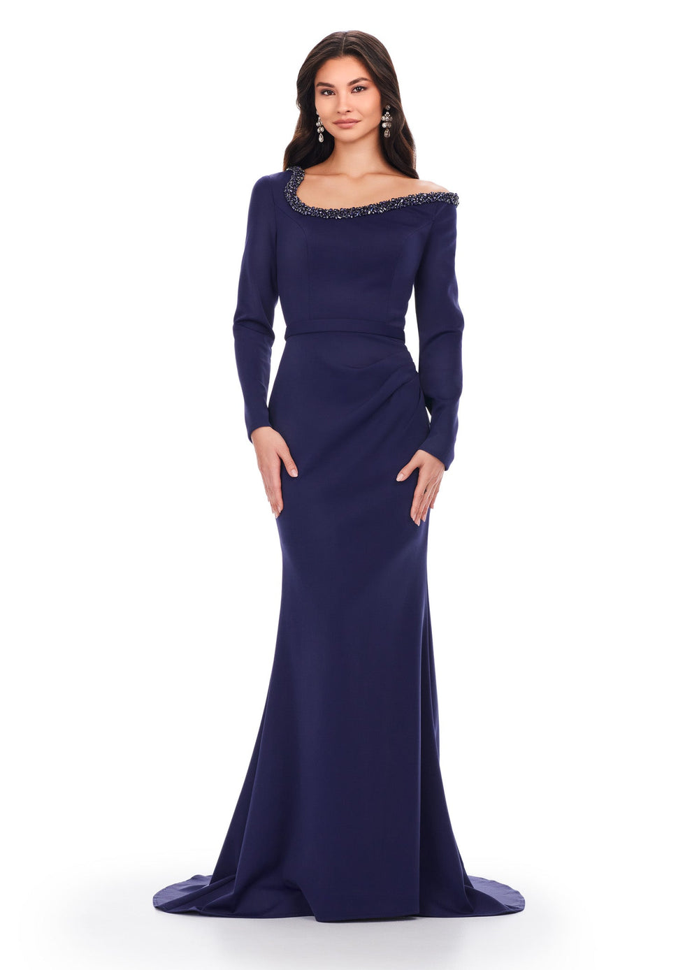 ASHLEYlauren Evening Dress 0 Ashley Lauren 11450 - Beaded Trim Asymmetric Evening Gown