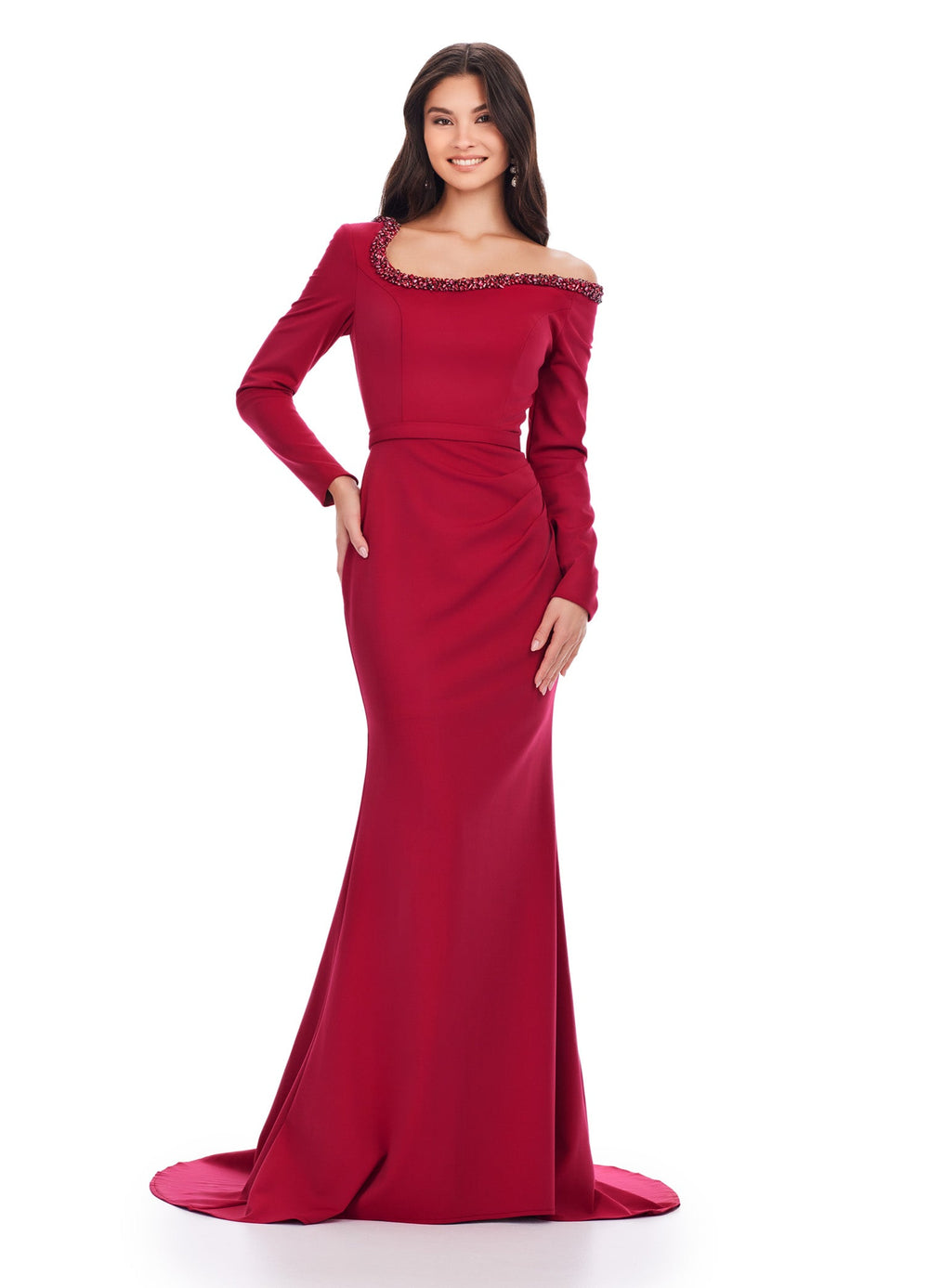 ASHLEYlauren Evening Dress 0 Ashley Lauren 11450 - Beaded Trim Asymmetric Evening Gown