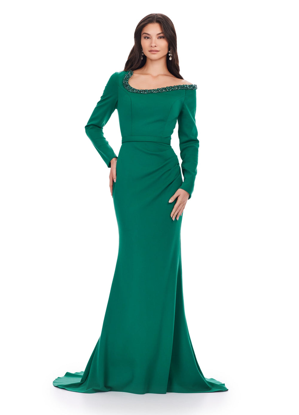 ASHLEYlauren Evening Dress 0 Ashley Lauren 11450 - Beaded Trim Asymmetric Evening Gown