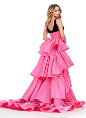 ASHLEYlauren Evening Dress ASHLEYlauren 11463 Velvet Fitted Gown with Satin Ruffled Overskirt