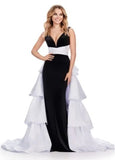 ASHLEYlauren Evening Dress ASHLEYlauren 11463 Velvet Fitted Gown with Satin Ruffled Overskirt