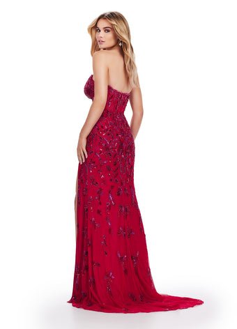 ASHLEYlauren Evening Dress ASHLEYlauren 11614 Fully Beaded Strapless Gown with Left Leg Slit and Corset Bustier