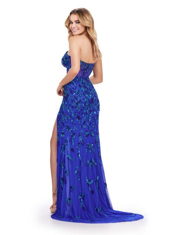 ASHLEYlauren Evening Dress ASHLEYlauren 11614 Fully Beaded Strapless Gown with Left Leg Slit and Corset Bustier