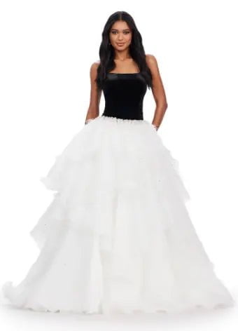 ASHLEYlauren pageant gown ASHLEYlauren 11564 Organza Ball Gown with Velvet Bustier and Beaded Details