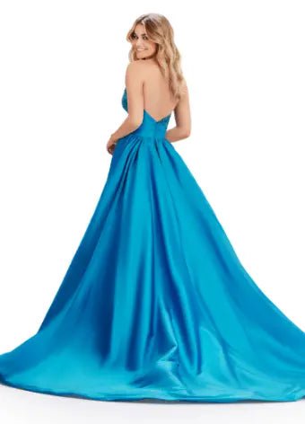 ASHLEYlauren pageant gown ASHLEYlauren 11571 Fully Beaded Gown with Taffeta Belt and Overskirt