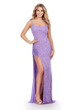 ASHLEYlauren Prom Dress ASHLEYlauren 11357 Fully Beaded Gown with Fringe Accented Slit