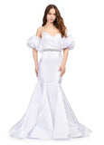 ASHLEYlauren Prom Dress ASHLEYlauren 11419 Strapless Satin Gown with Oversized Puff Sleeves